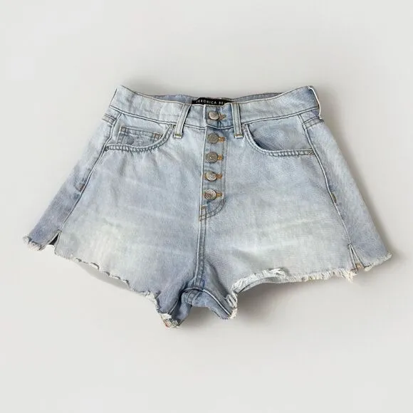 $178 - Veronica Beard Timmi Cutoff Denim Shorts Light Wash Size 26 Button Fly