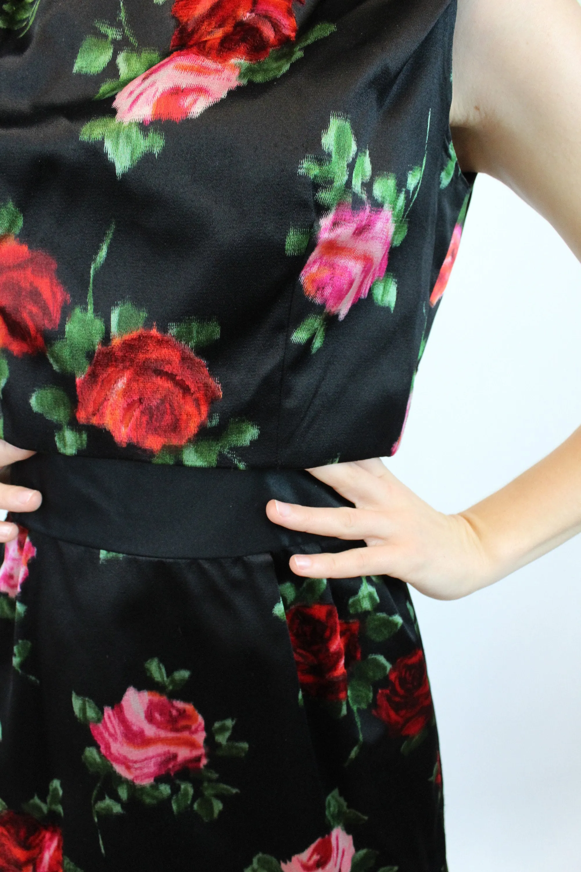 1960s PARNES FEINSTEIN rose print silk dress xs | new spring