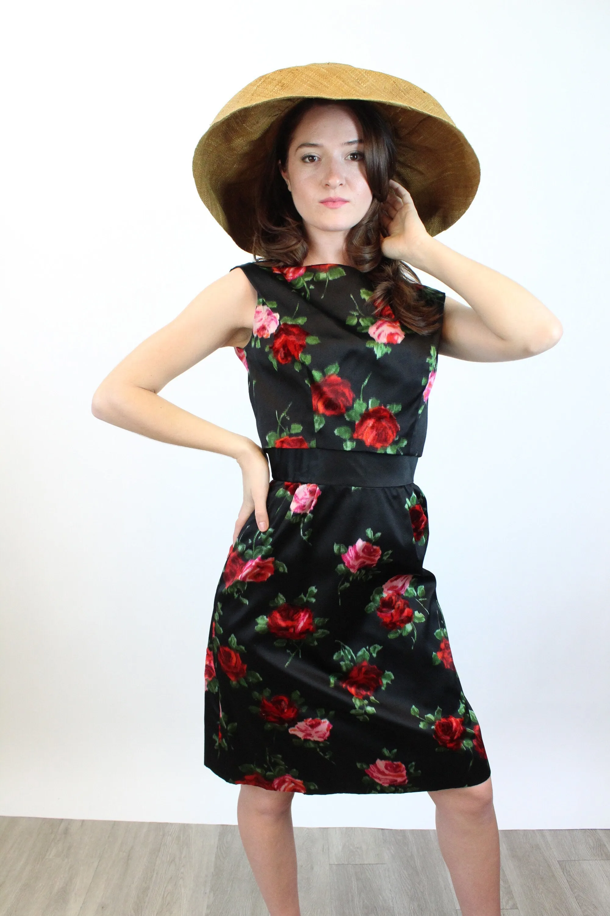 1960s PARNES FEINSTEIN rose print silk dress xs | new spring