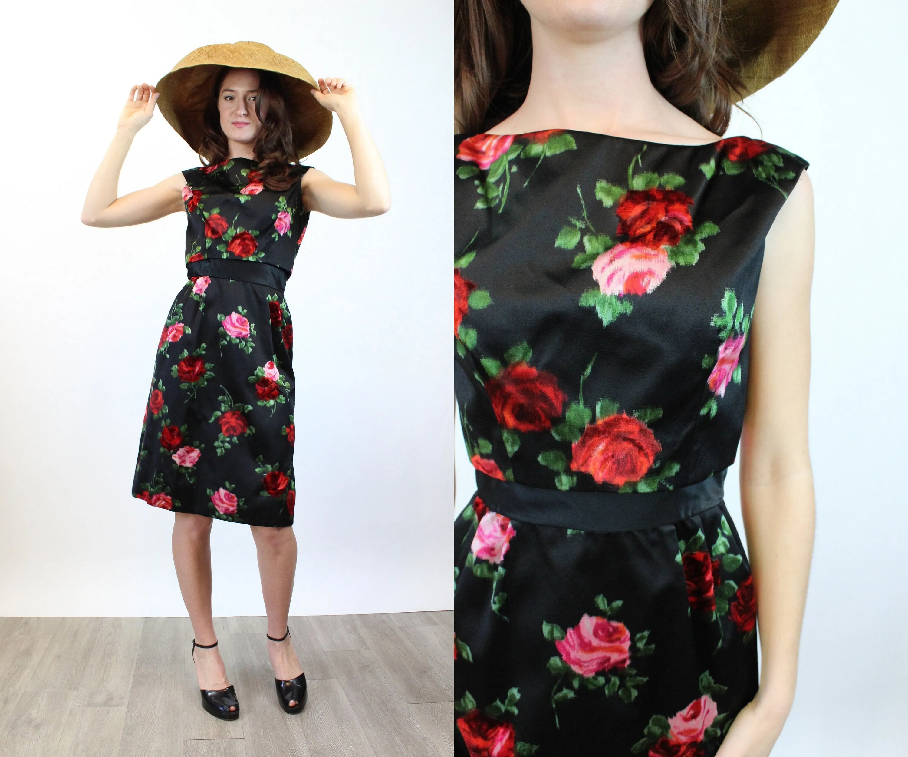 1960s PARNES FEINSTEIN rose print silk dress xs | new spring
