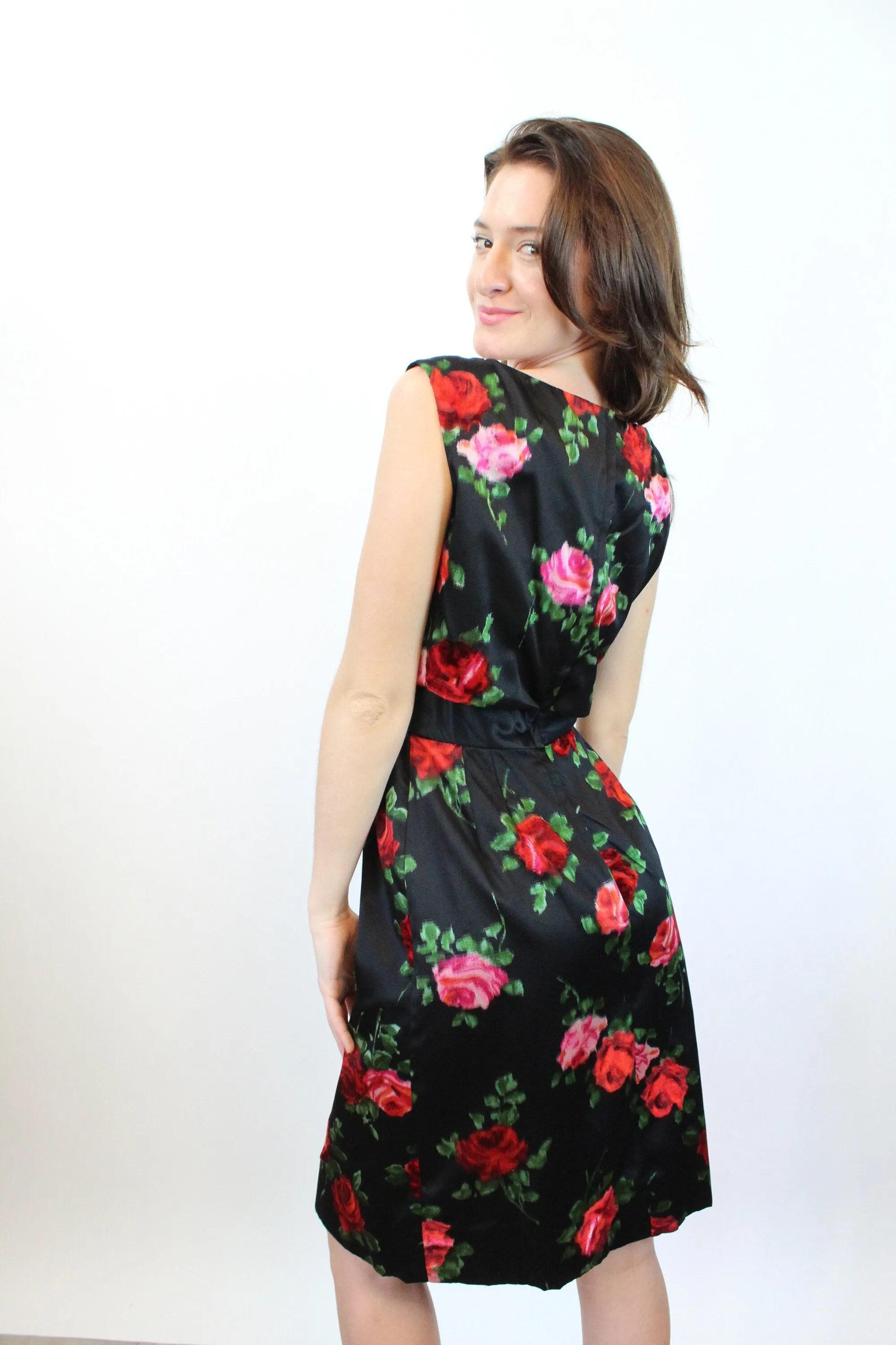 1960s PARNES FEINSTEIN rose print silk dress xs | new spring