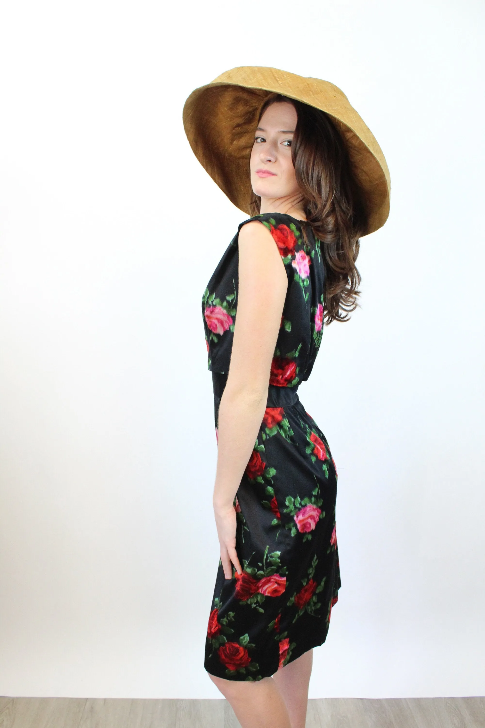 1960s PARNES FEINSTEIN rose print silk dress xs | new spring