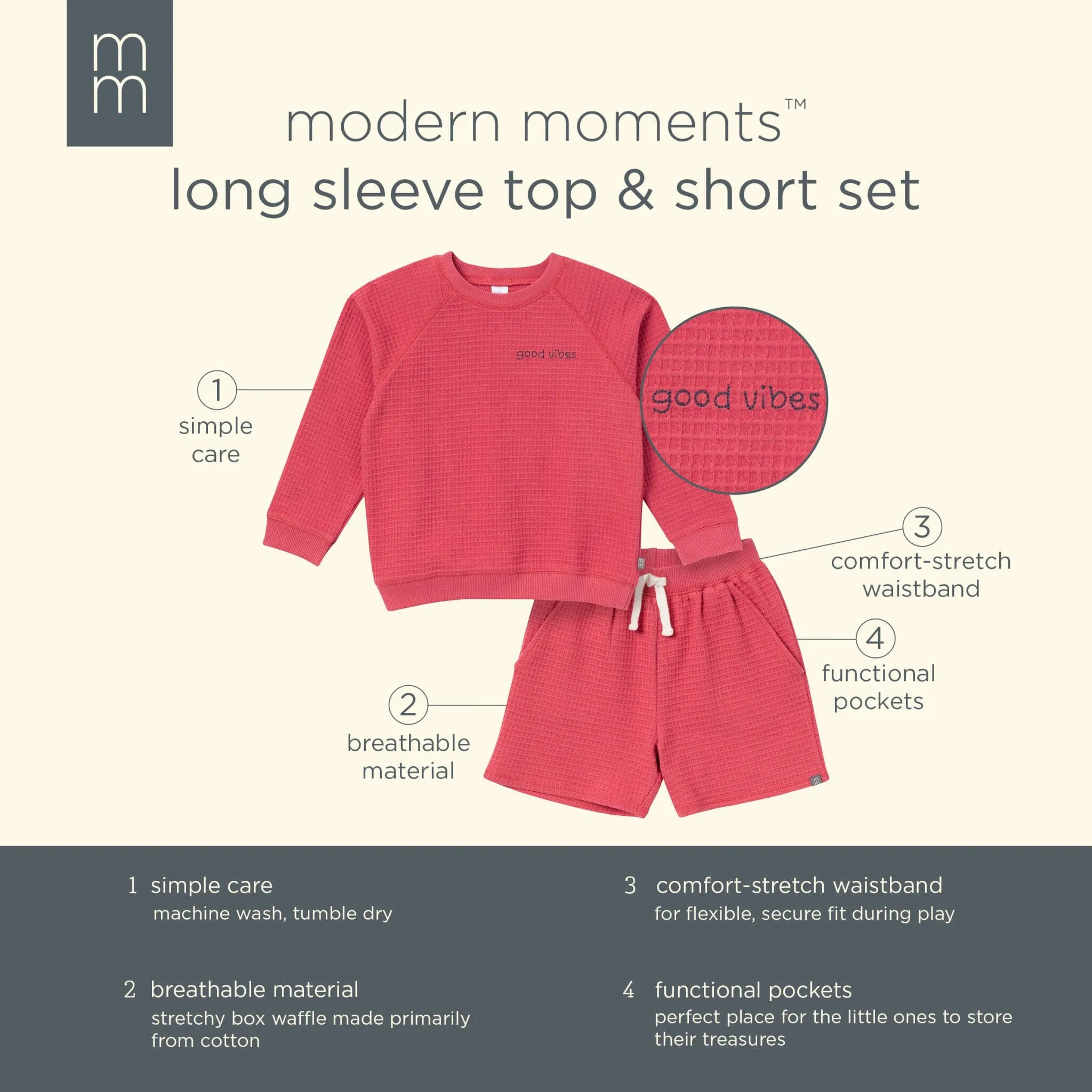 2-Piece Infant & Toddler Boys Dusty Red Long Sleeve Top and Shorts Set