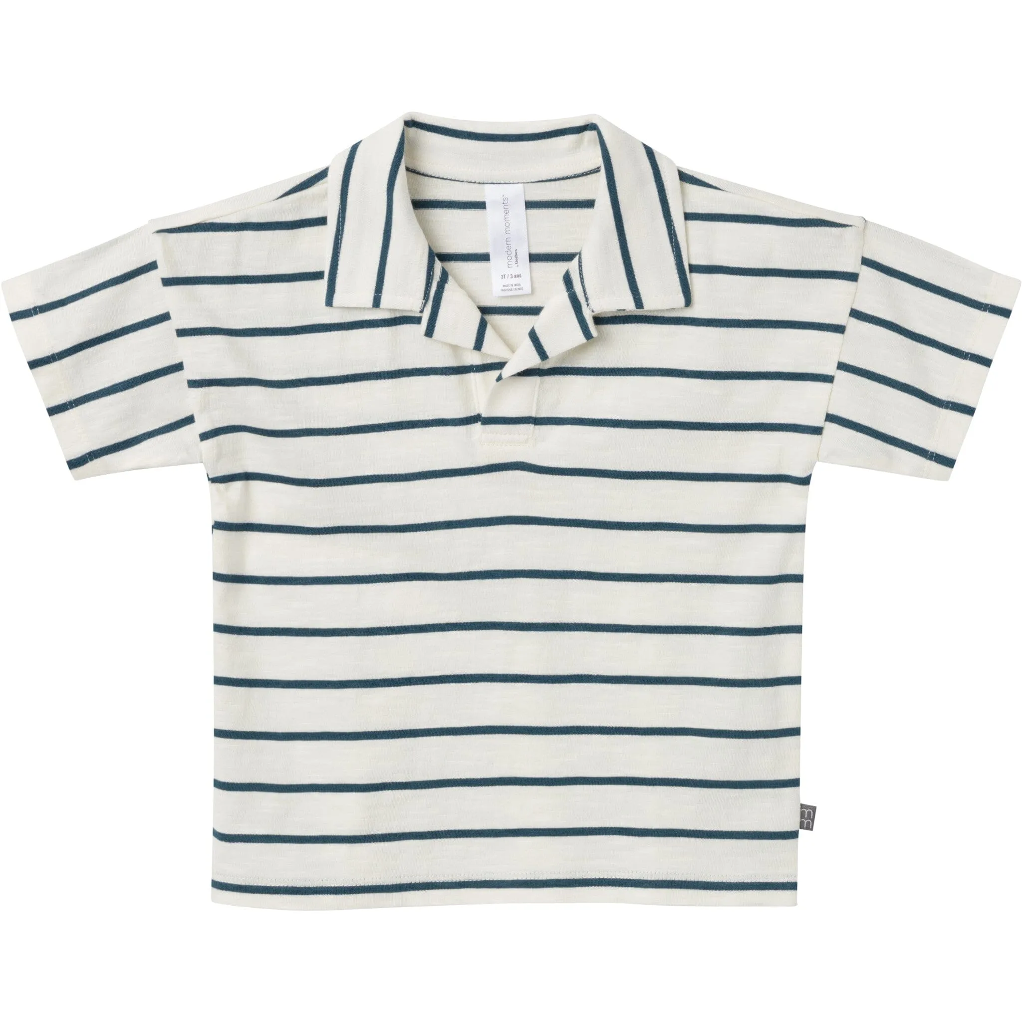 2-Piece Toddler Boys Ivory Stripe Johnny Collar Shirt and Shorts Set