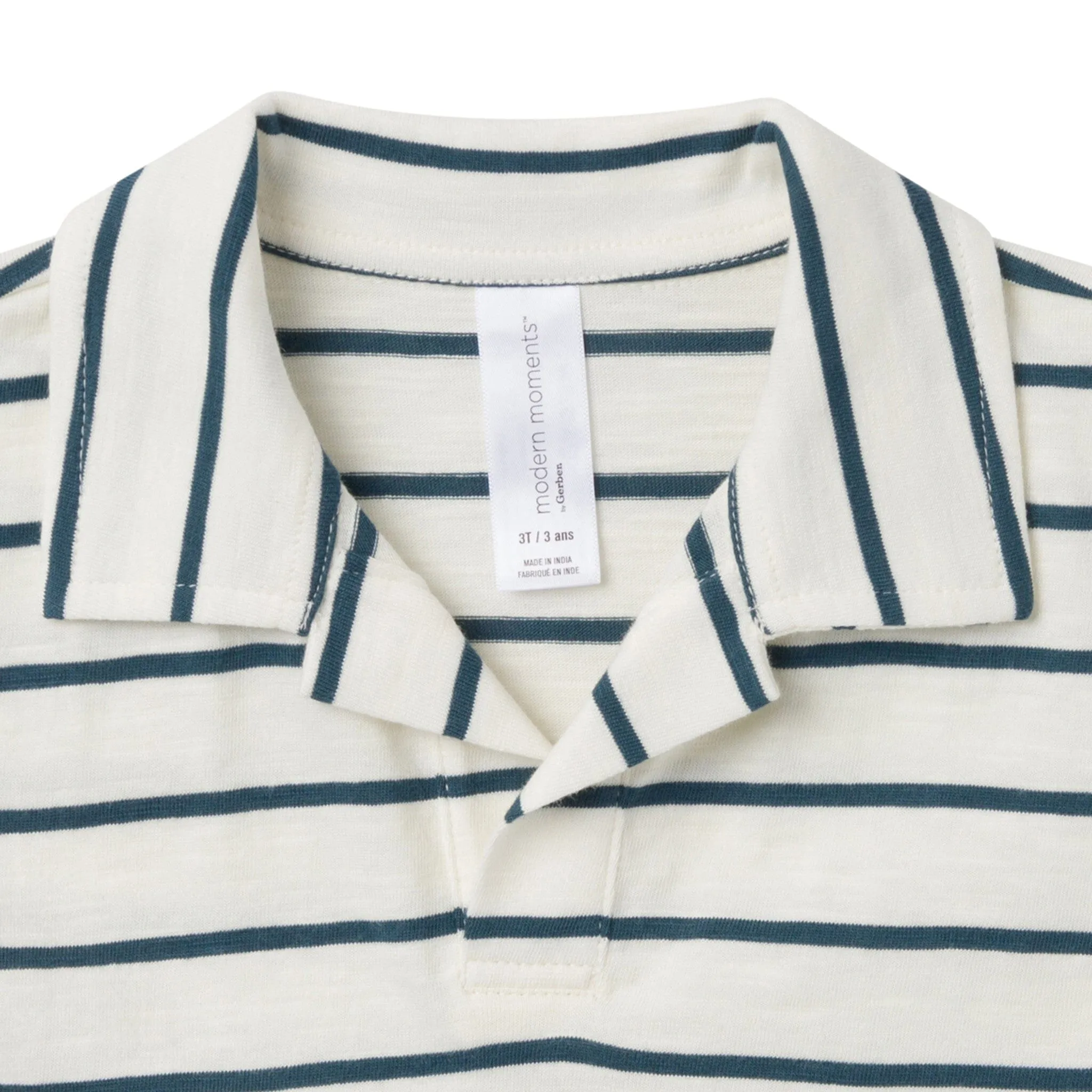 2-Piece Toddler Boys Ivory Stripe Johnny Collar Shirt and Shorts Set