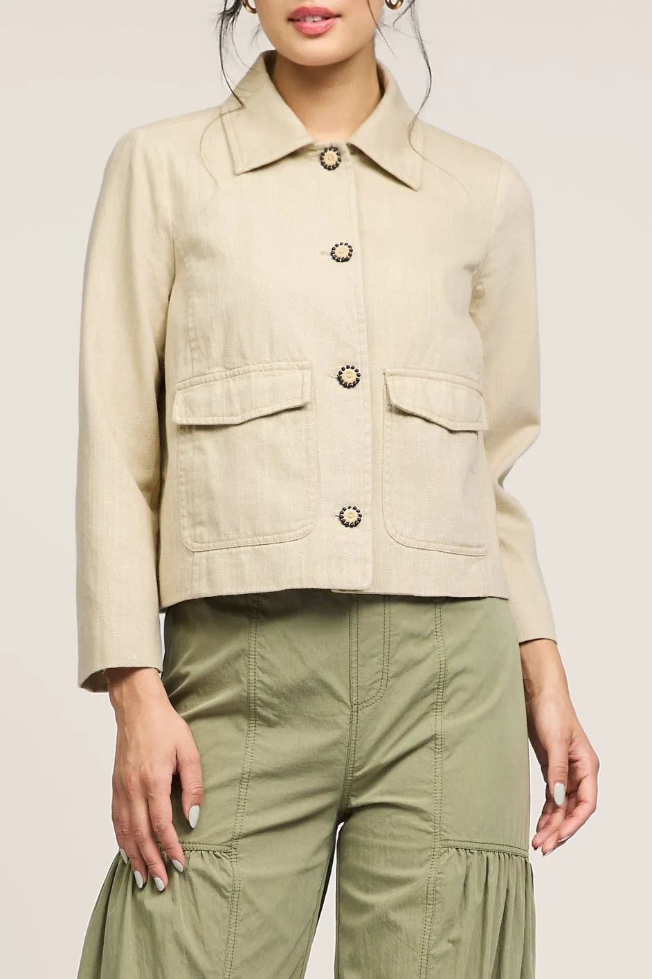 3/4 Sleeve Point Collar Cotton Jacket