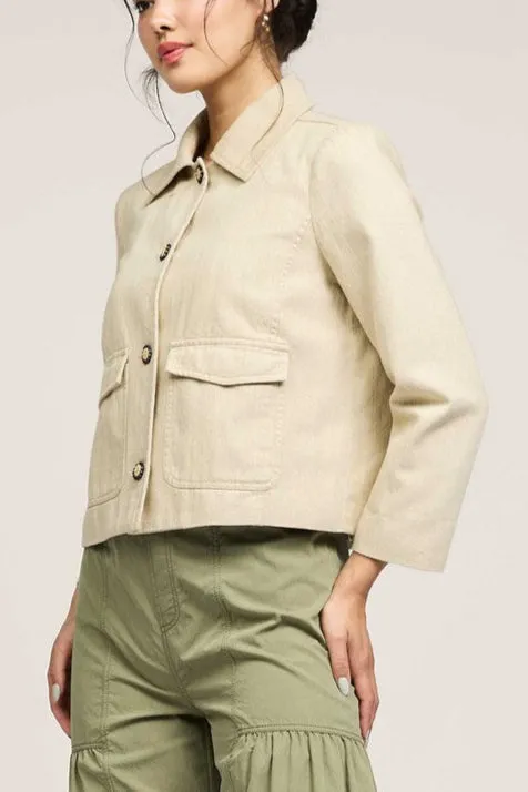 3/4 Sleeve Point Collar Cotton Jacket