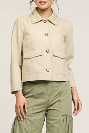 3/4 Sleeve Point Collar Cotton Jacket
