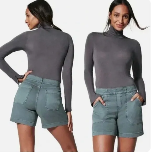 34. SPANX 6-Inch Stretch Twill Shorts in Hazy Grey