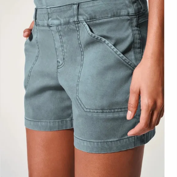 34. SPANX 6-Inch Stretch Twill Shorts in Hazy Grey