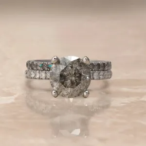 4 ct Salt and Pepper diamond ring with matching pave diamond wedding band white gold/ Platinum