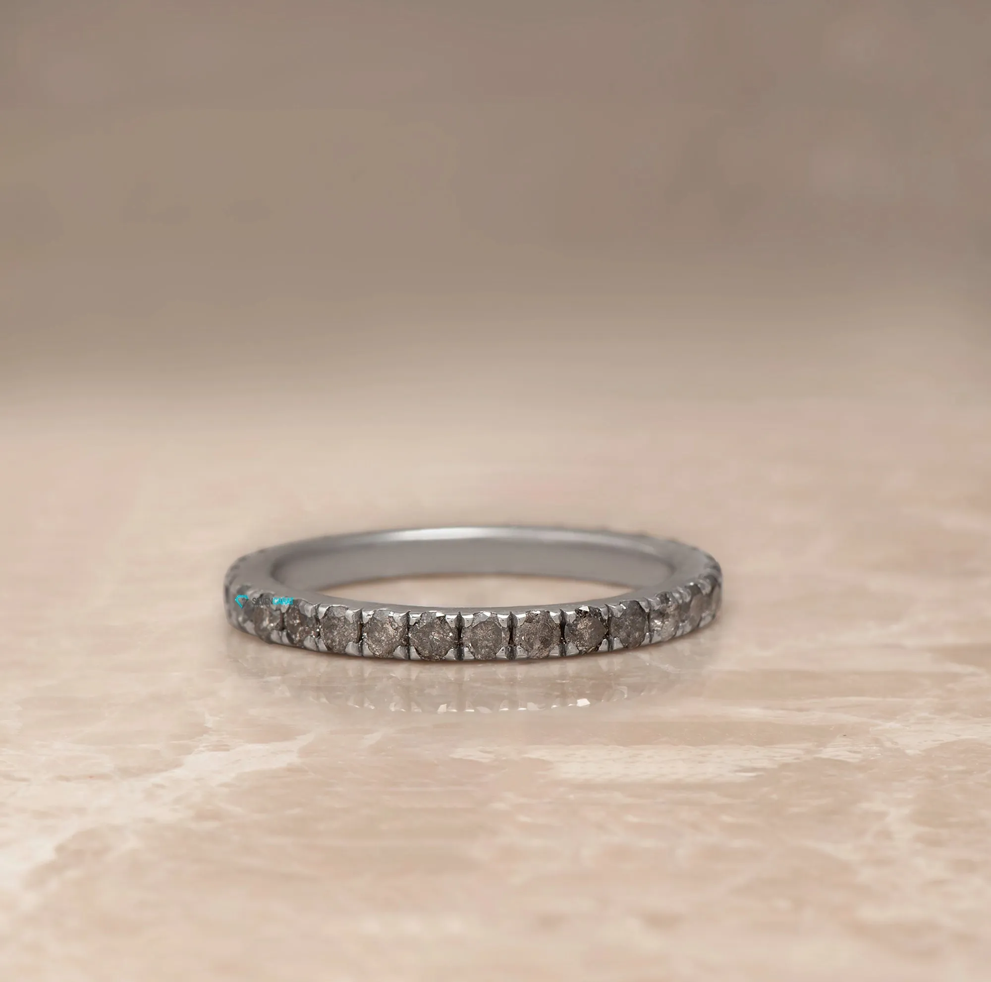 4 ct Salt and Pepper diamond ring with matching pave diamond wedding band white gold/ Platinum