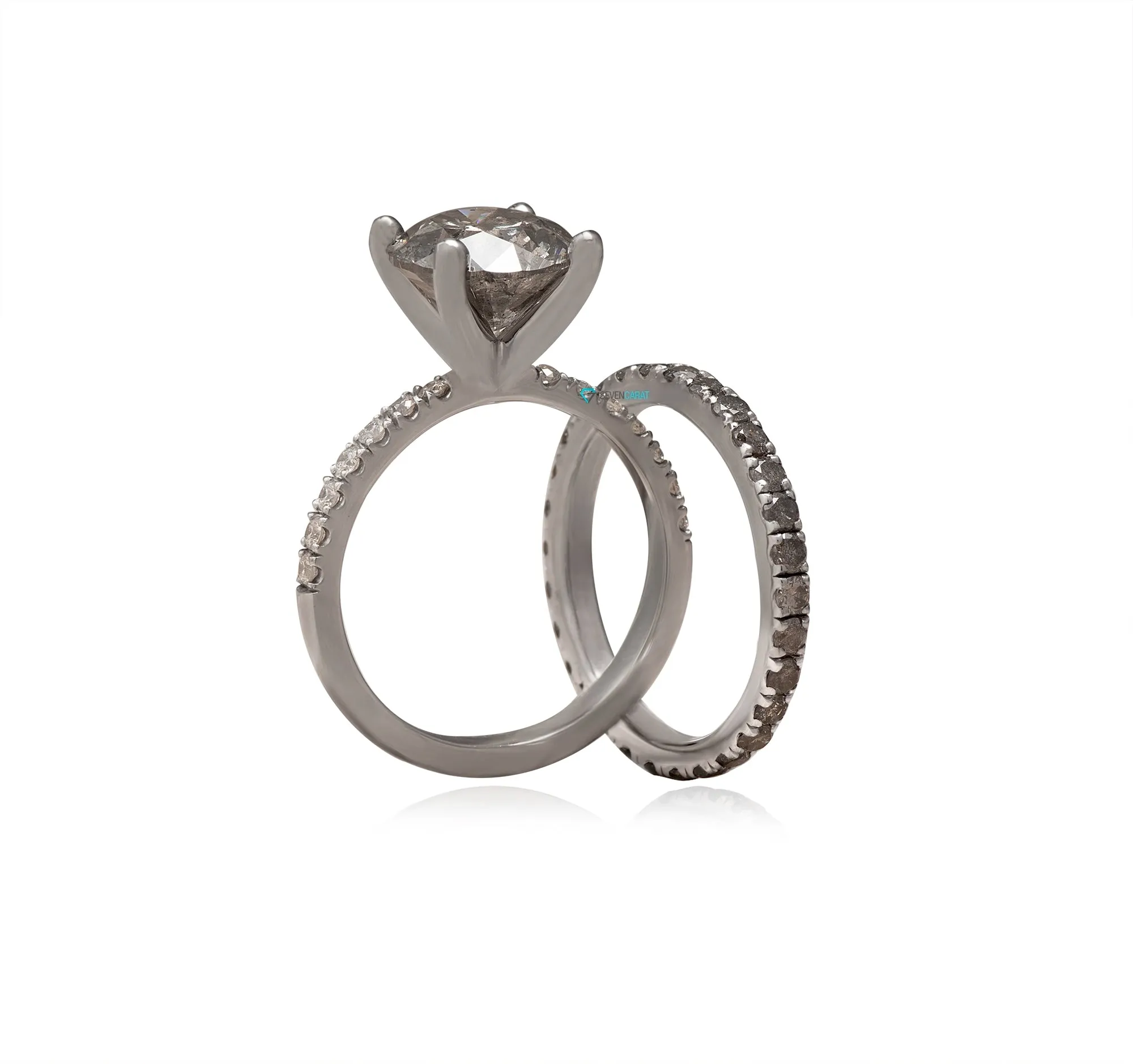 4 ct Salt and Pepper diamond ring with matching pave diamond wedding band white gold/ Platinum