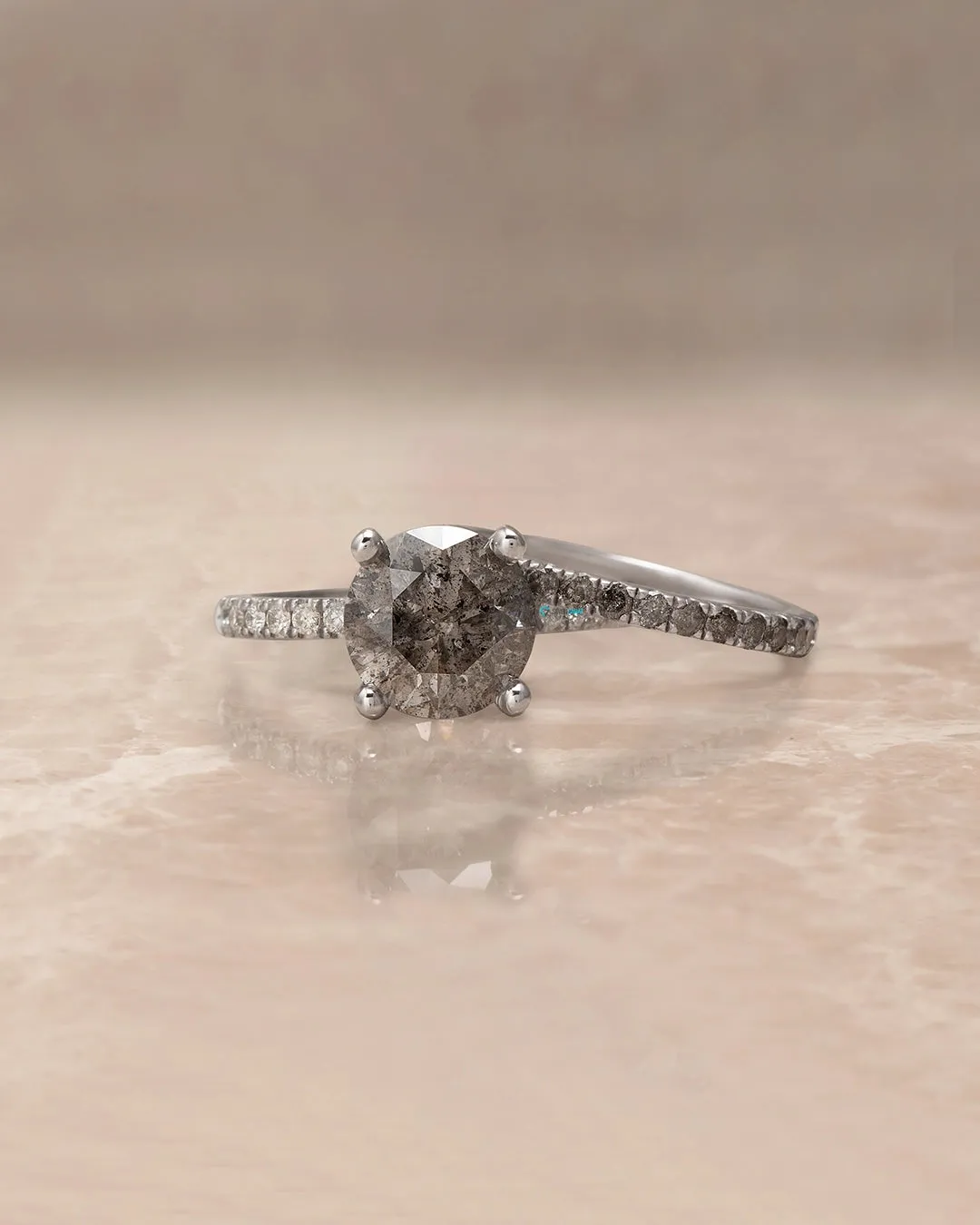 4 ct Salt and Pepper diamond ring with matching pave diamond wedding band white gold/ Platinum