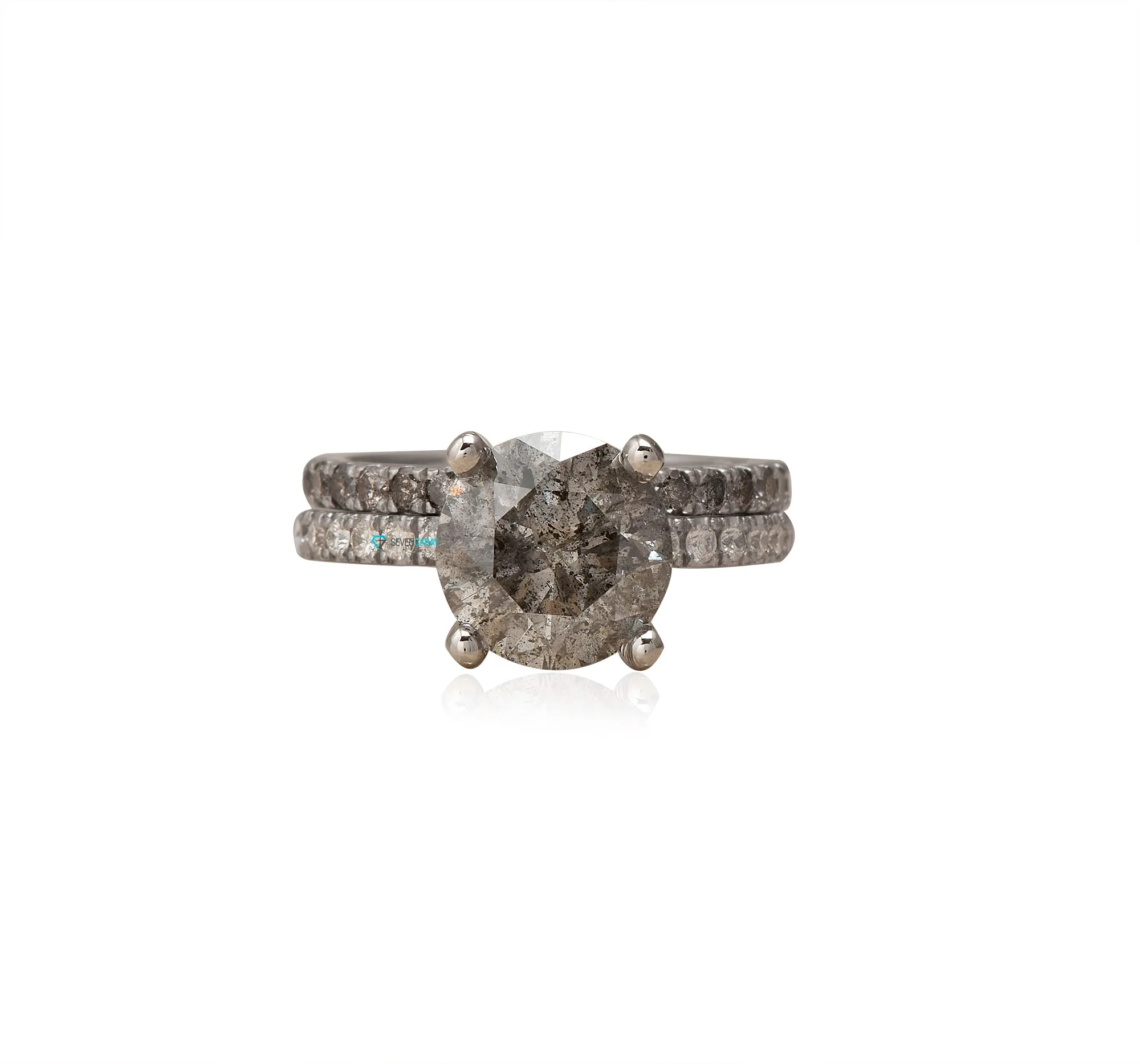 4 ct Salt and Pepper diamond ring with matching pave diamond wedding band white gold/ Platinum