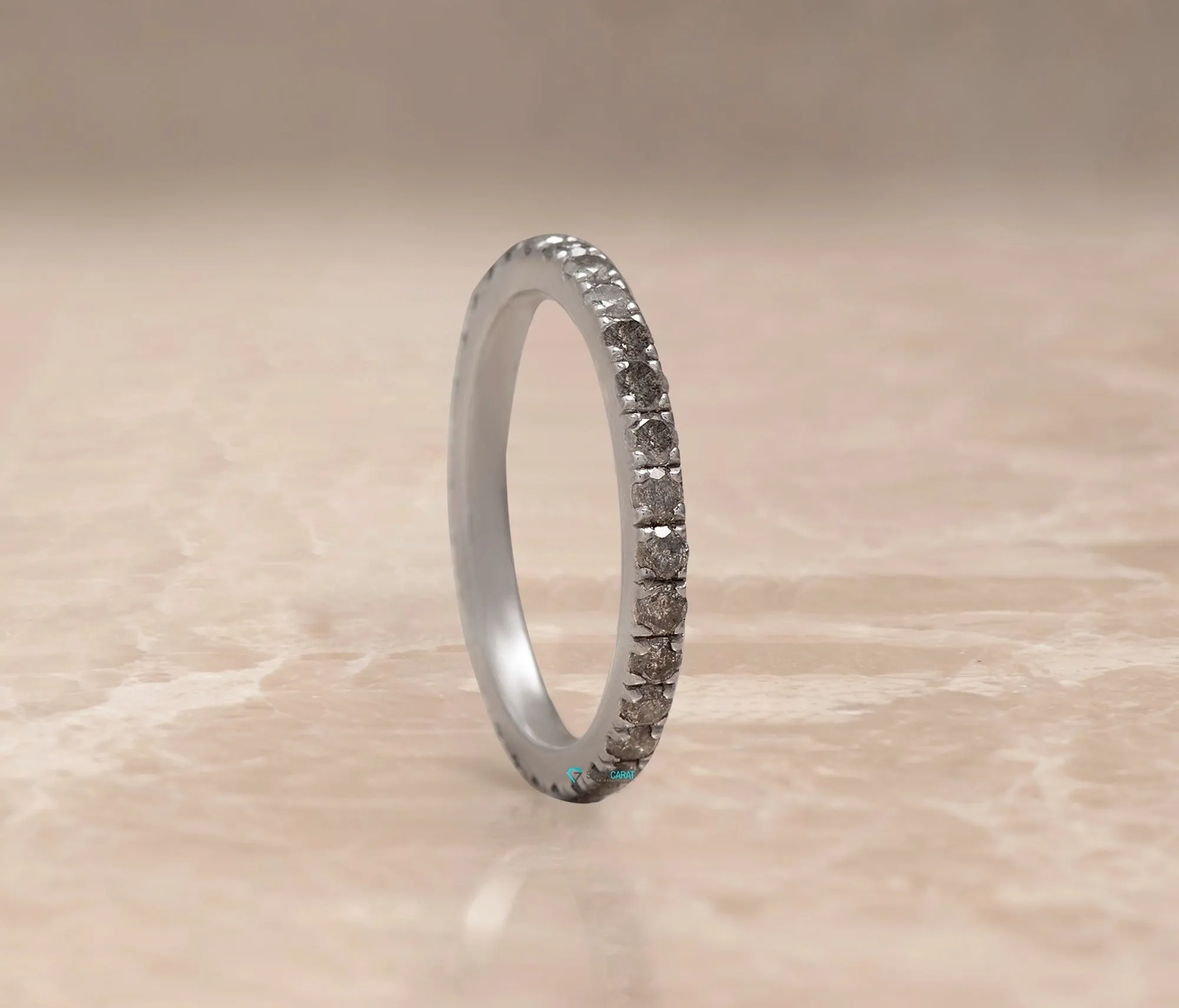 4 ct Salt and Pepper diamond ring with matching pave diamond wedding band white gold/ Platinum