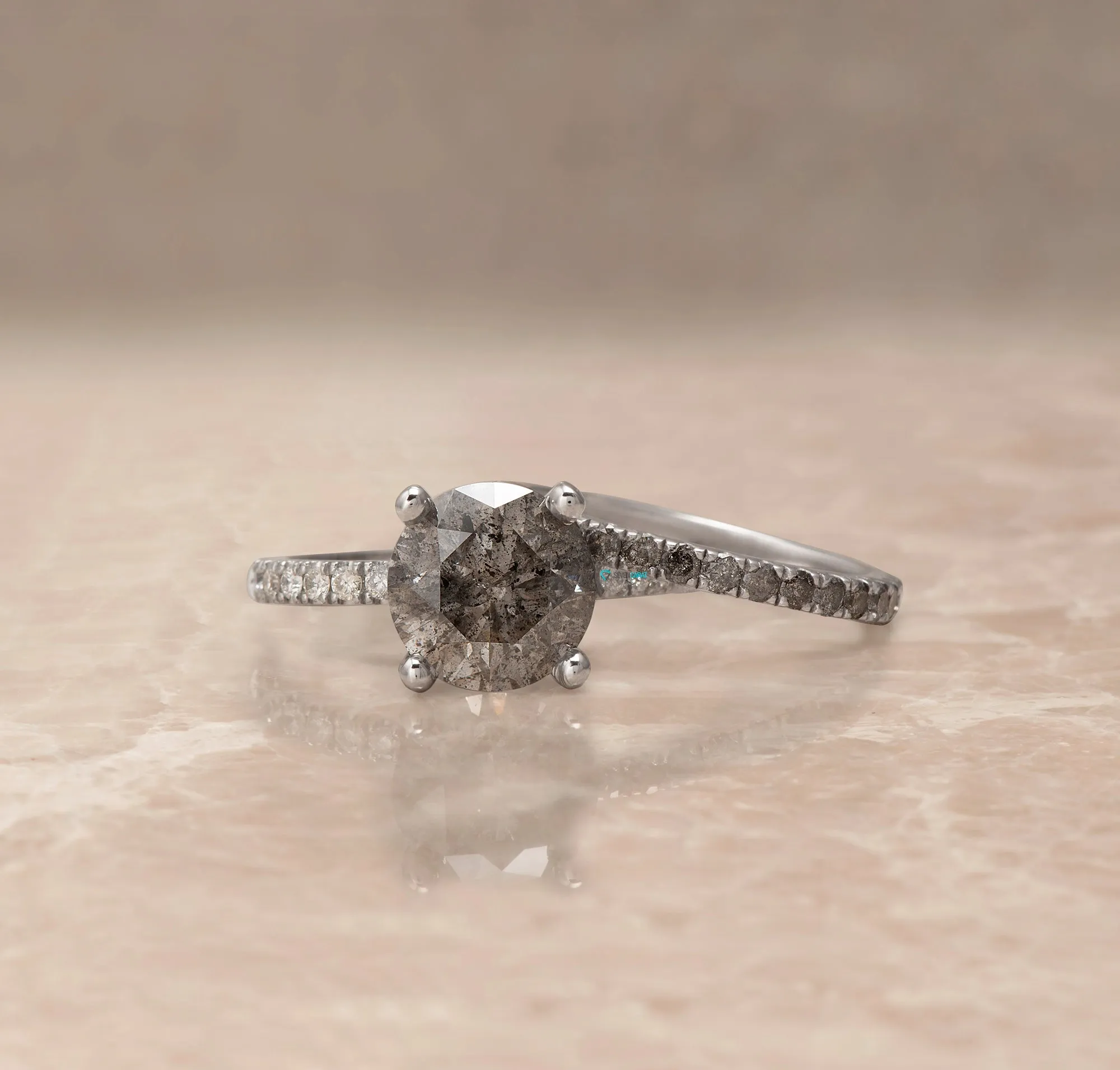 4 ct Salt and Pepper diamond ring with matching pave diamond wedding band white gold/ Platinum