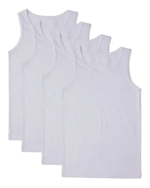 4 Pack Boys Cotton Rich White Tank Top Undershirt