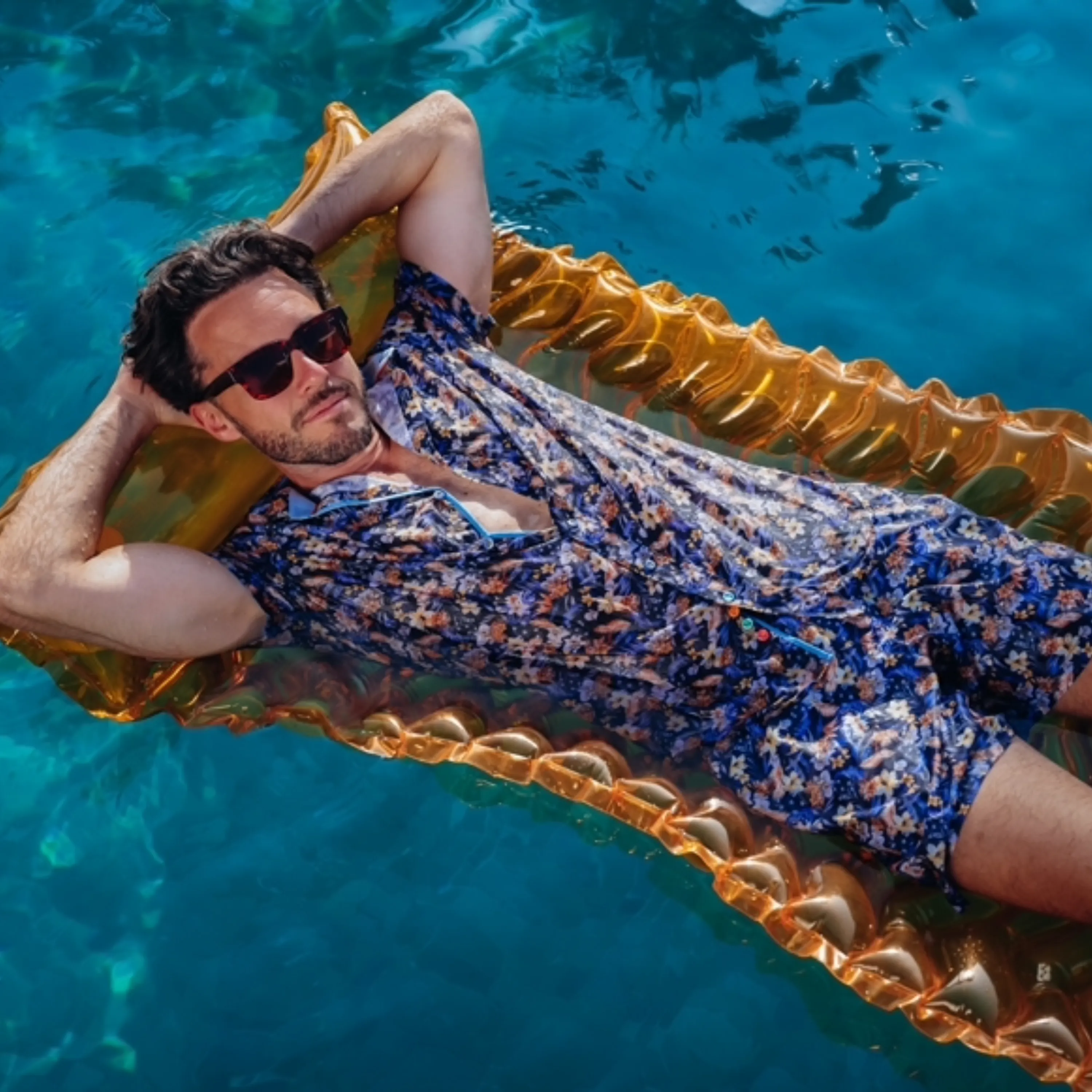 A Fish Named Fred Floral Short Sleeve Shirt - Navy