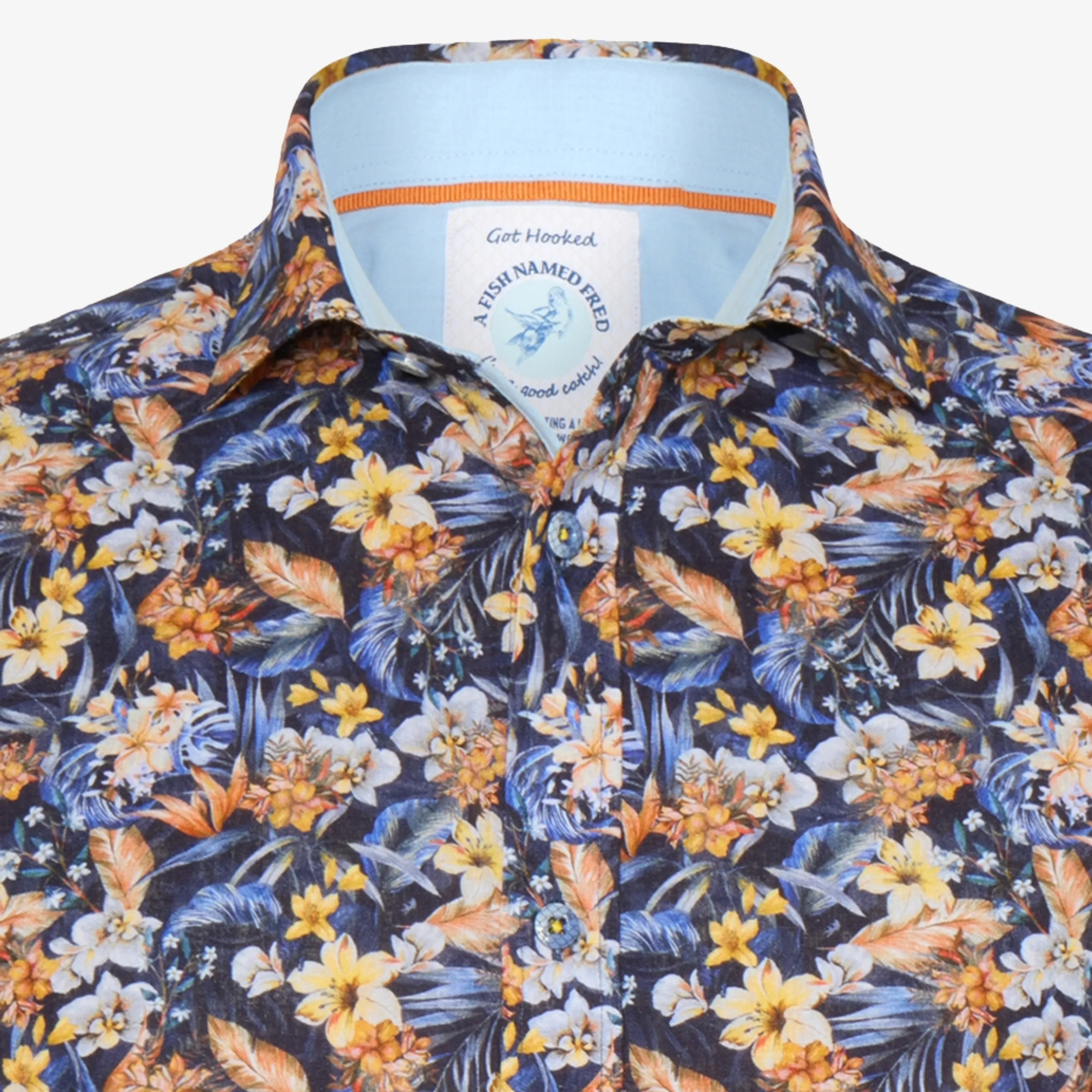 A Fish Named Fred Floral Short Sleeve Shirt - Navy
