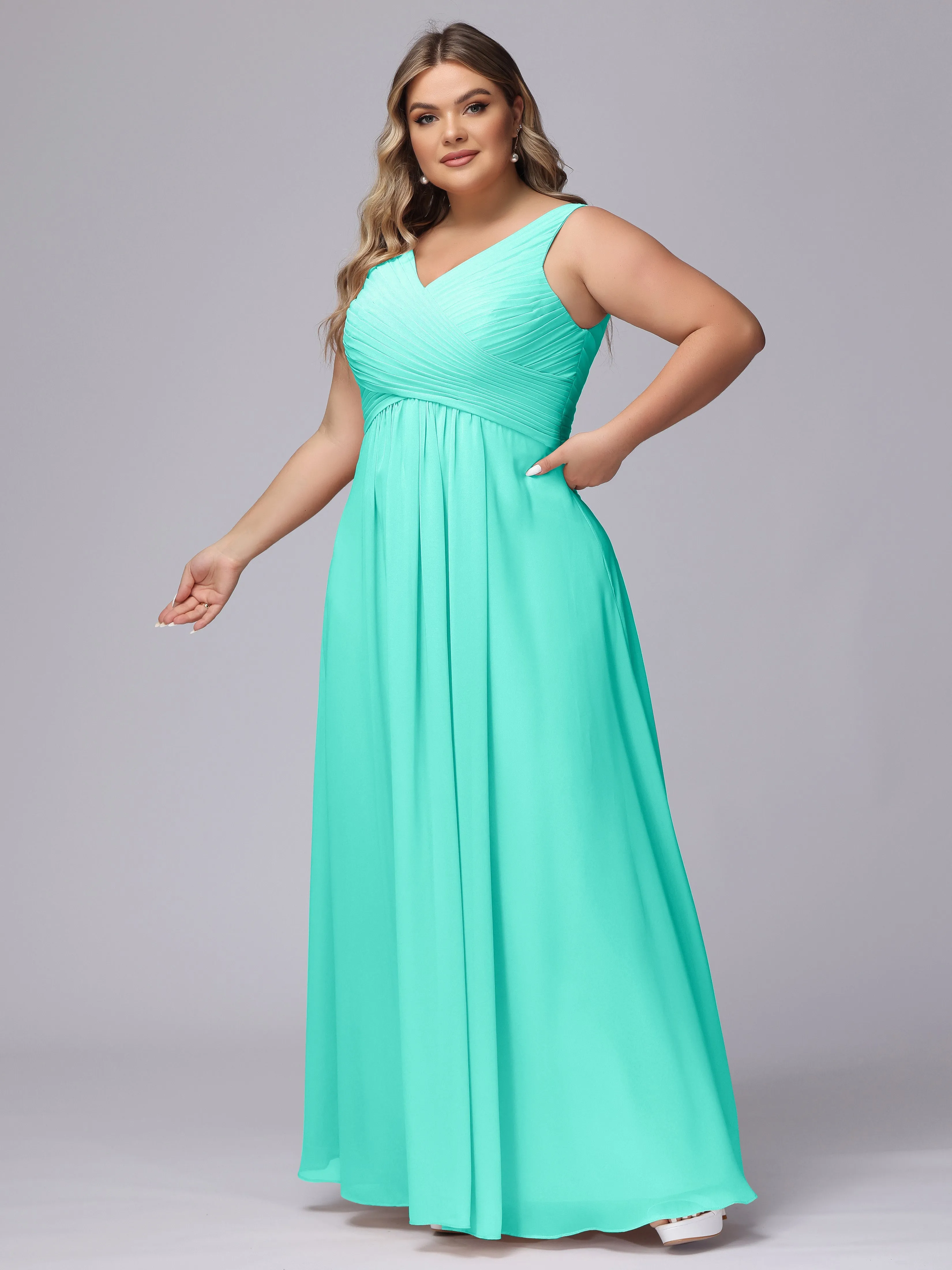 A-line Sleeveless V-back Chiffon Plus Size Bridesmaid Dress