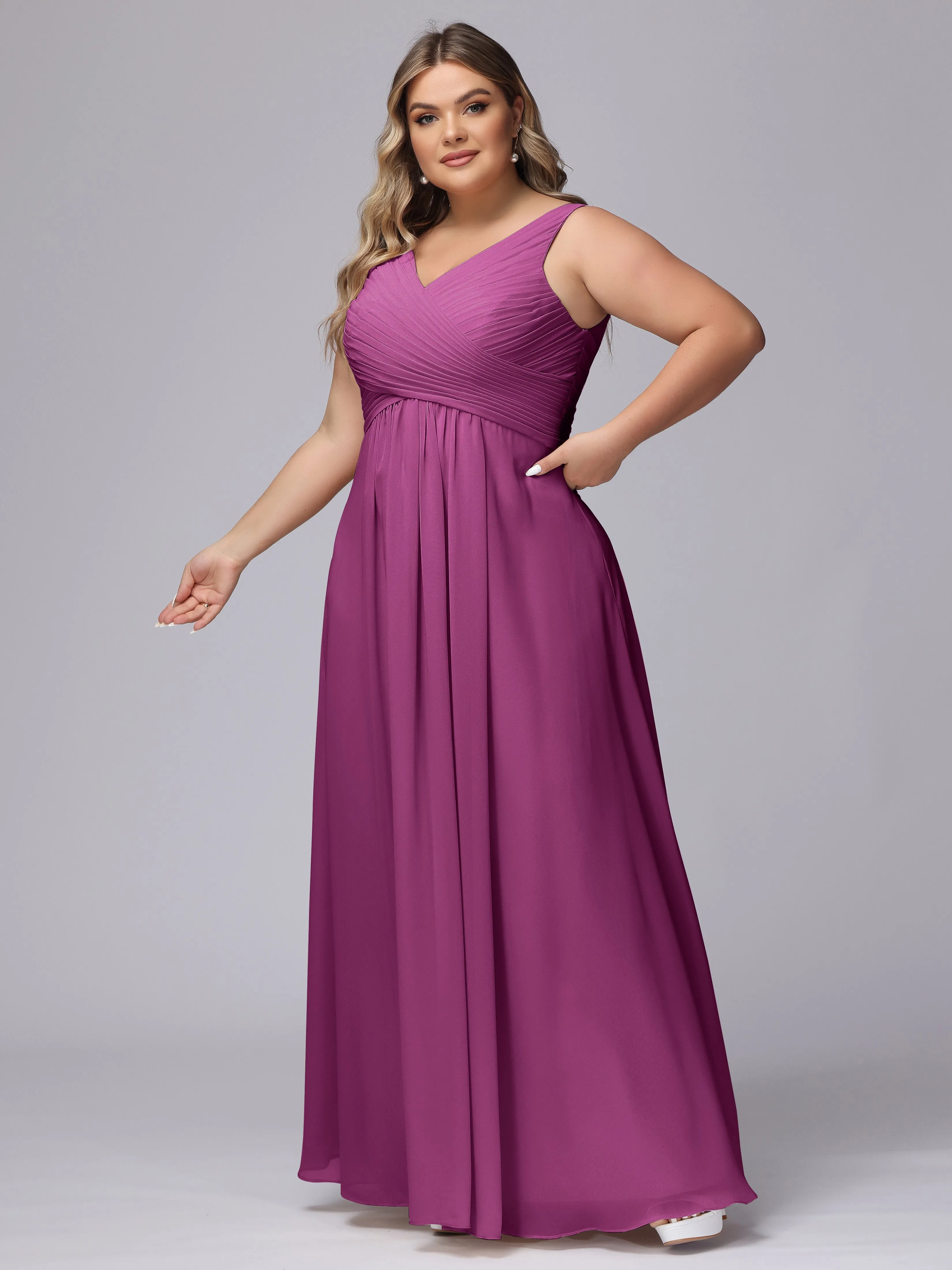 A-line Sleeveless V-back Chiffon Plus Size Bridesmaid Dress