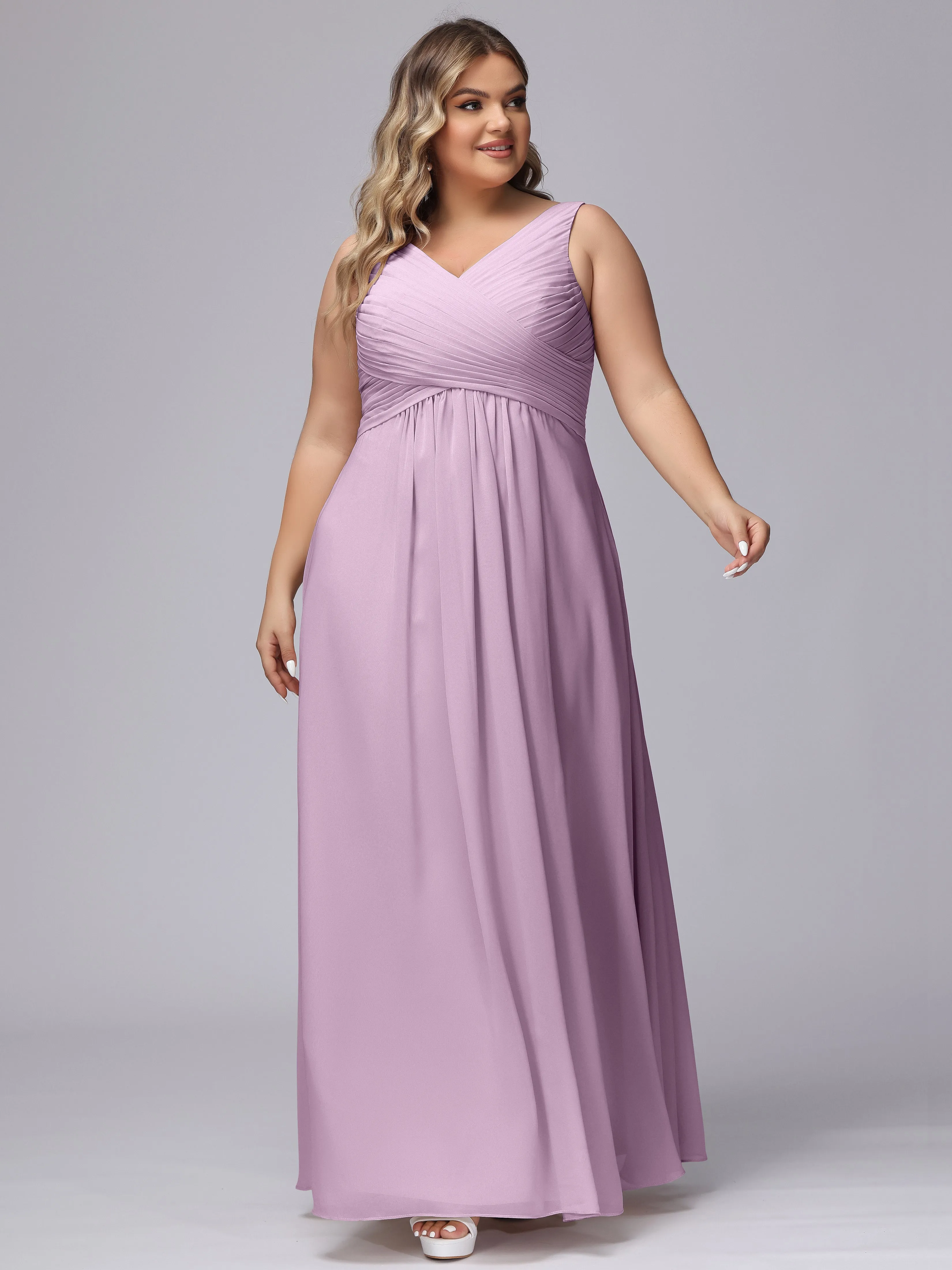 A-line Sleeveless V-back Chiffon Plus Size Bridesmaid Dress