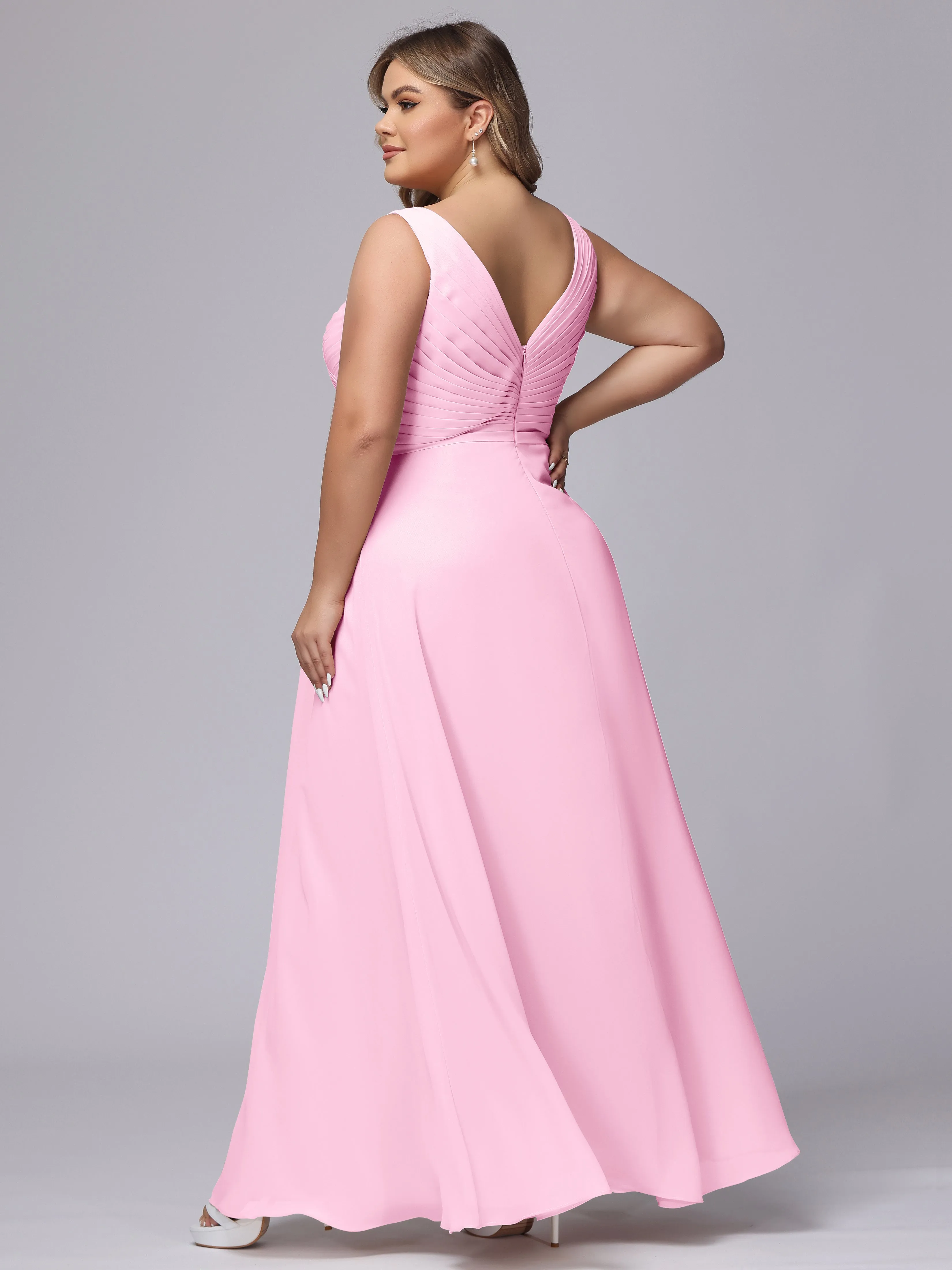 A-line Sleeveless V-back Chiffon Plus Size Bridesmaid Dress