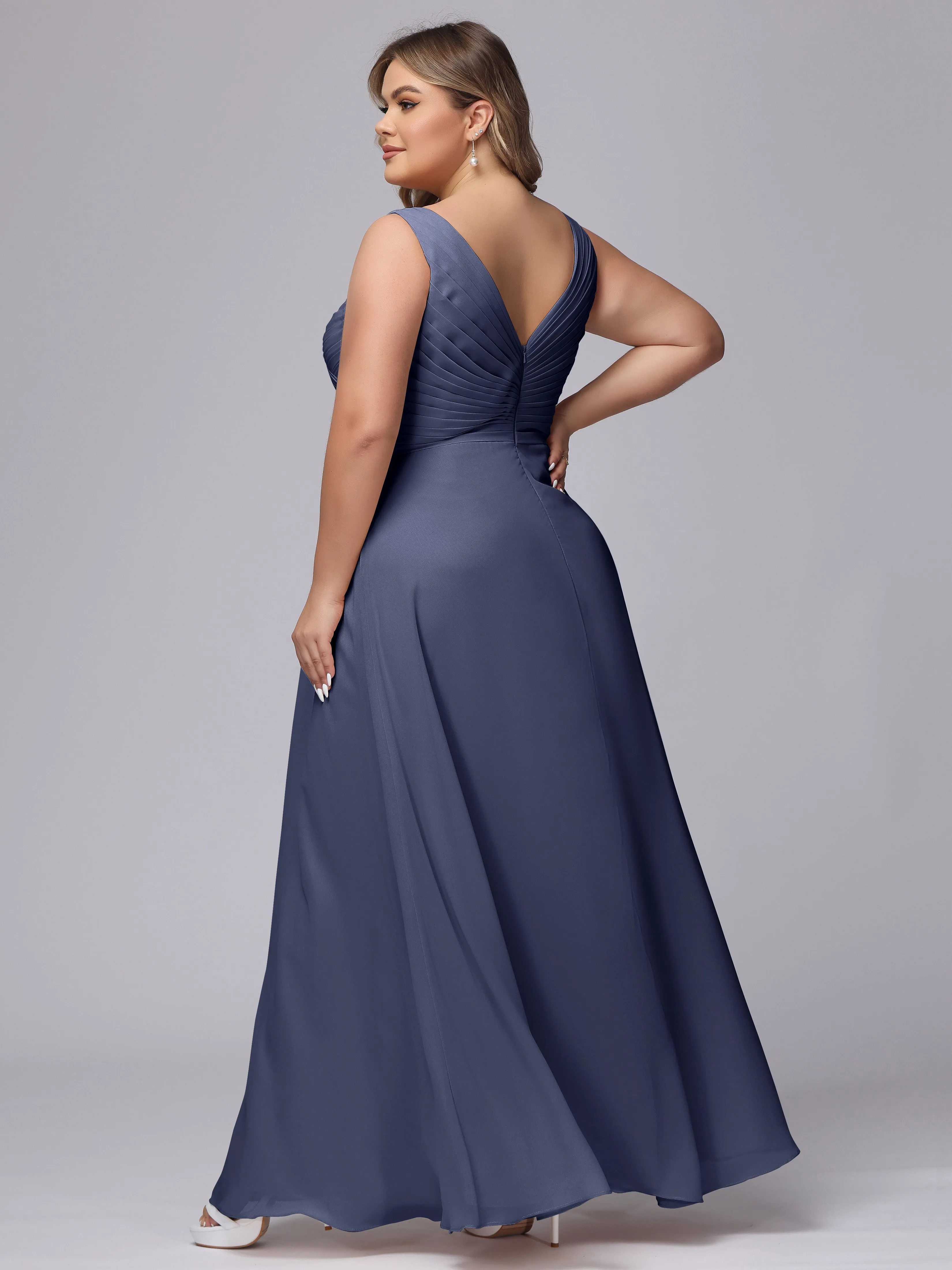 A-line Sleeveless V-back Chiffon Plus Size Bridesmaid Dress