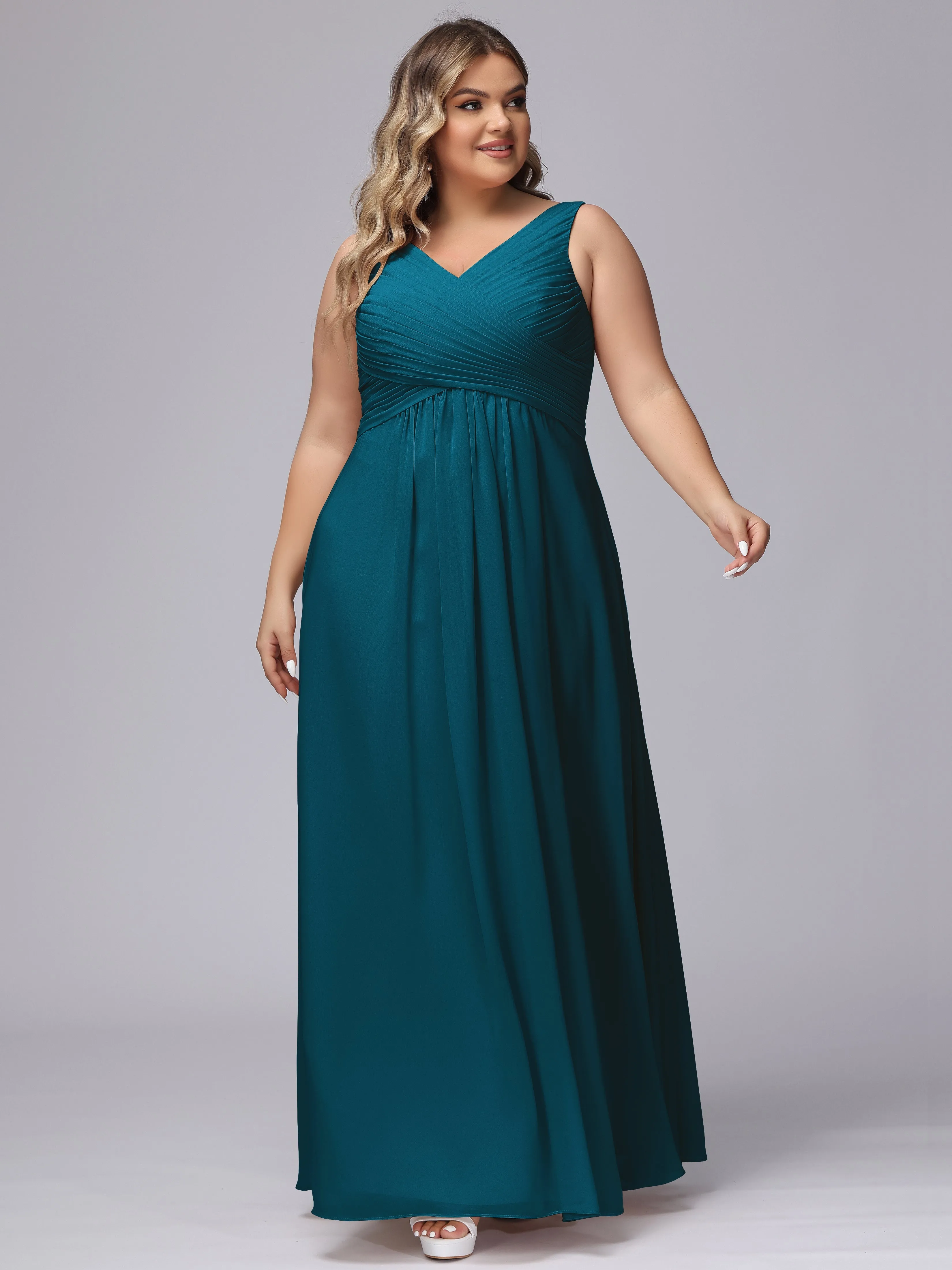 A-line Sleeveless V-back Chiffon Plus Size Bridesmaid Dress