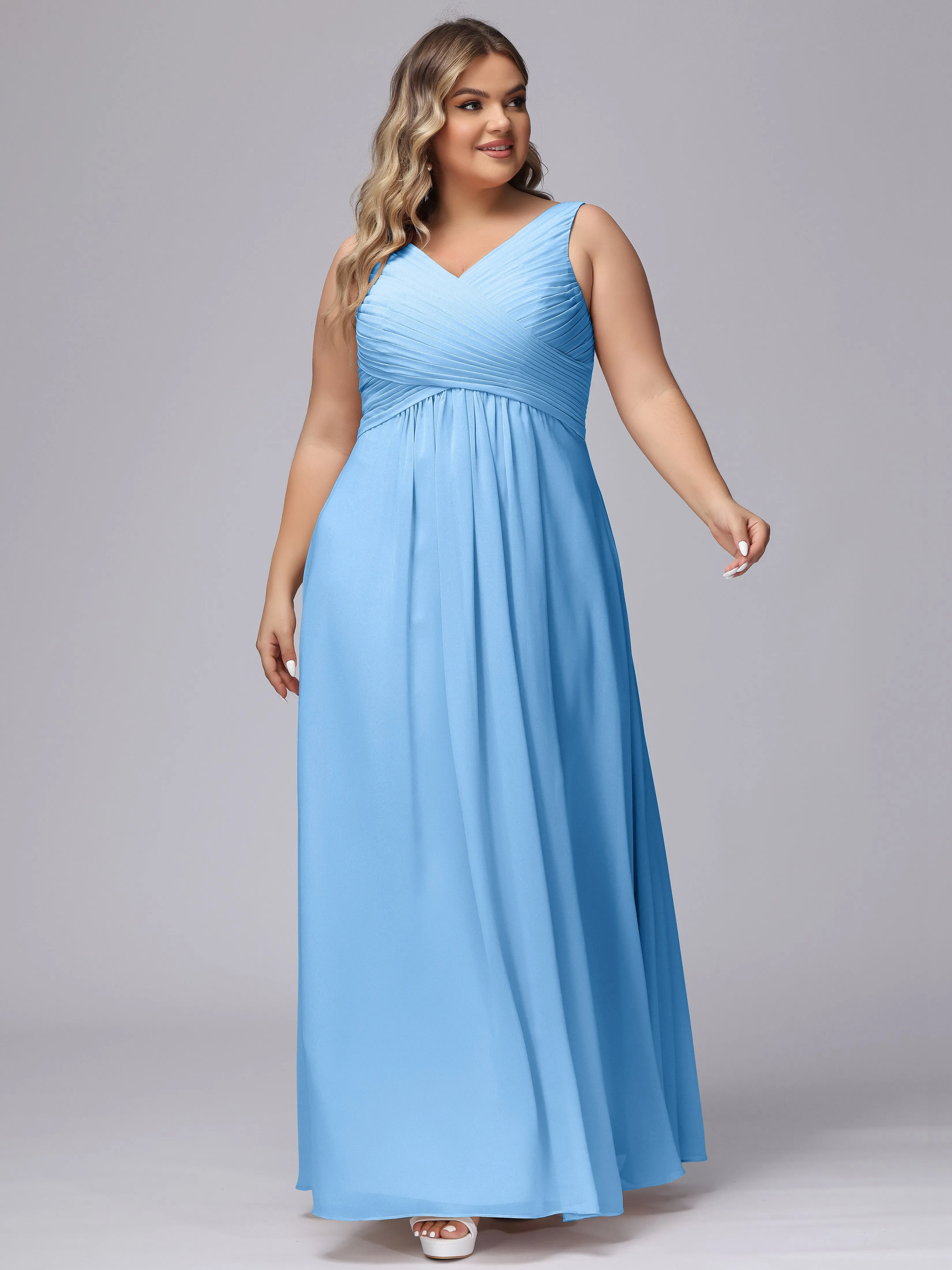 A-line Sleeveless V-back Chiffon Plus Size Bridesmaid Dress