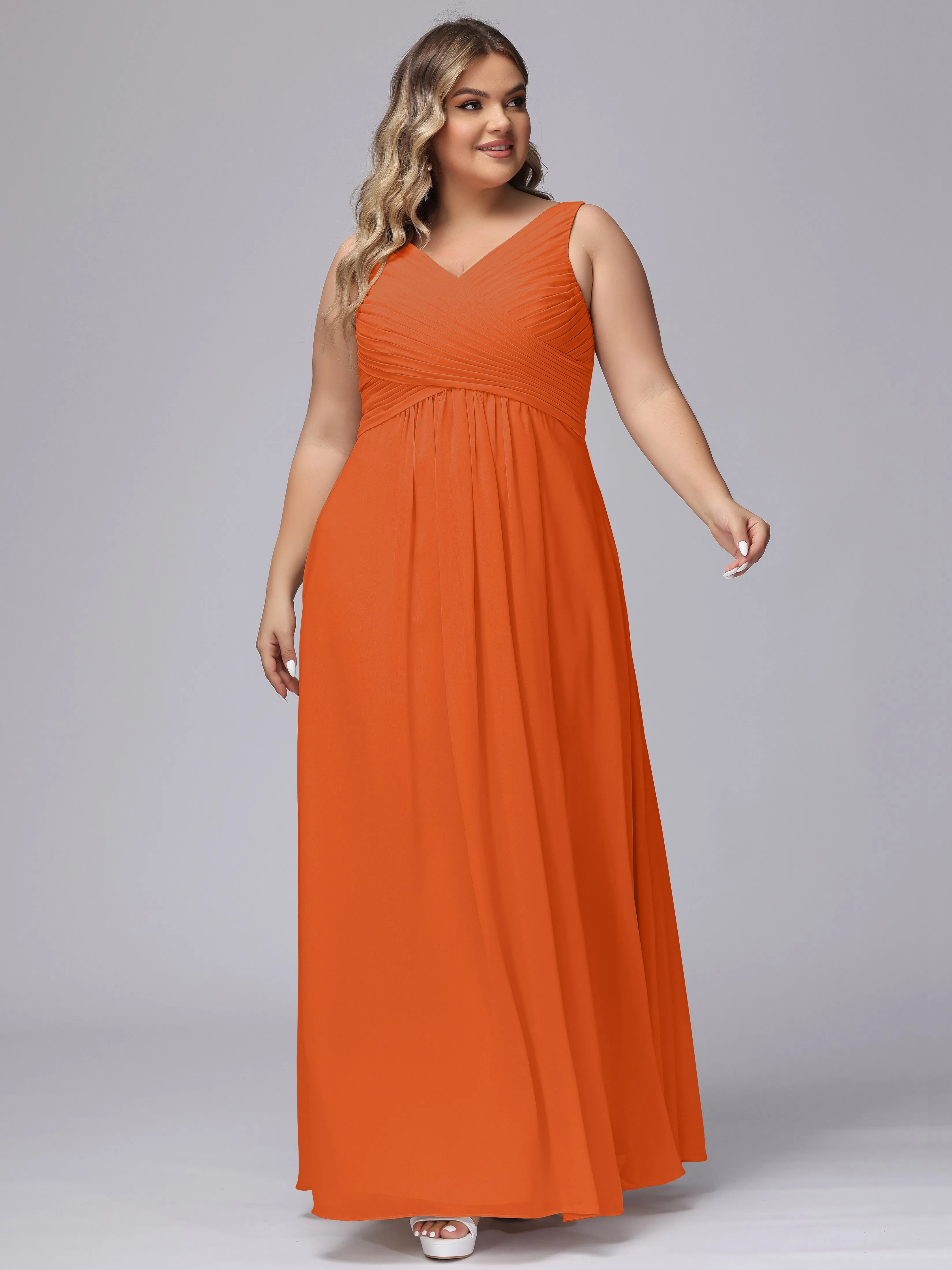 A-line Sleeveless V-back Chiffon Plus Size Bridesmaid Dress