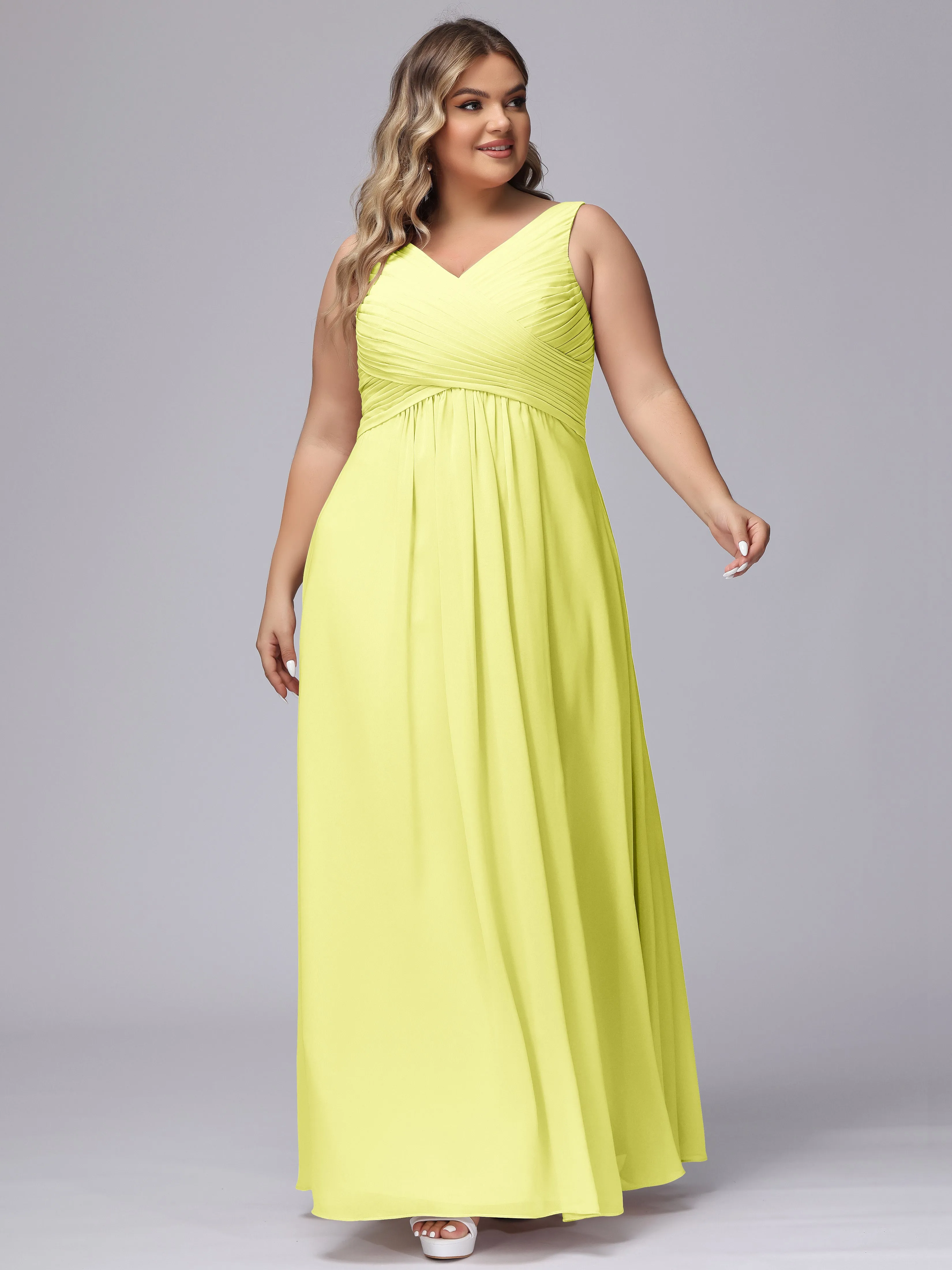 A-line Sleeveless V-back Chiffon Plus Size Bridesmaid Dress