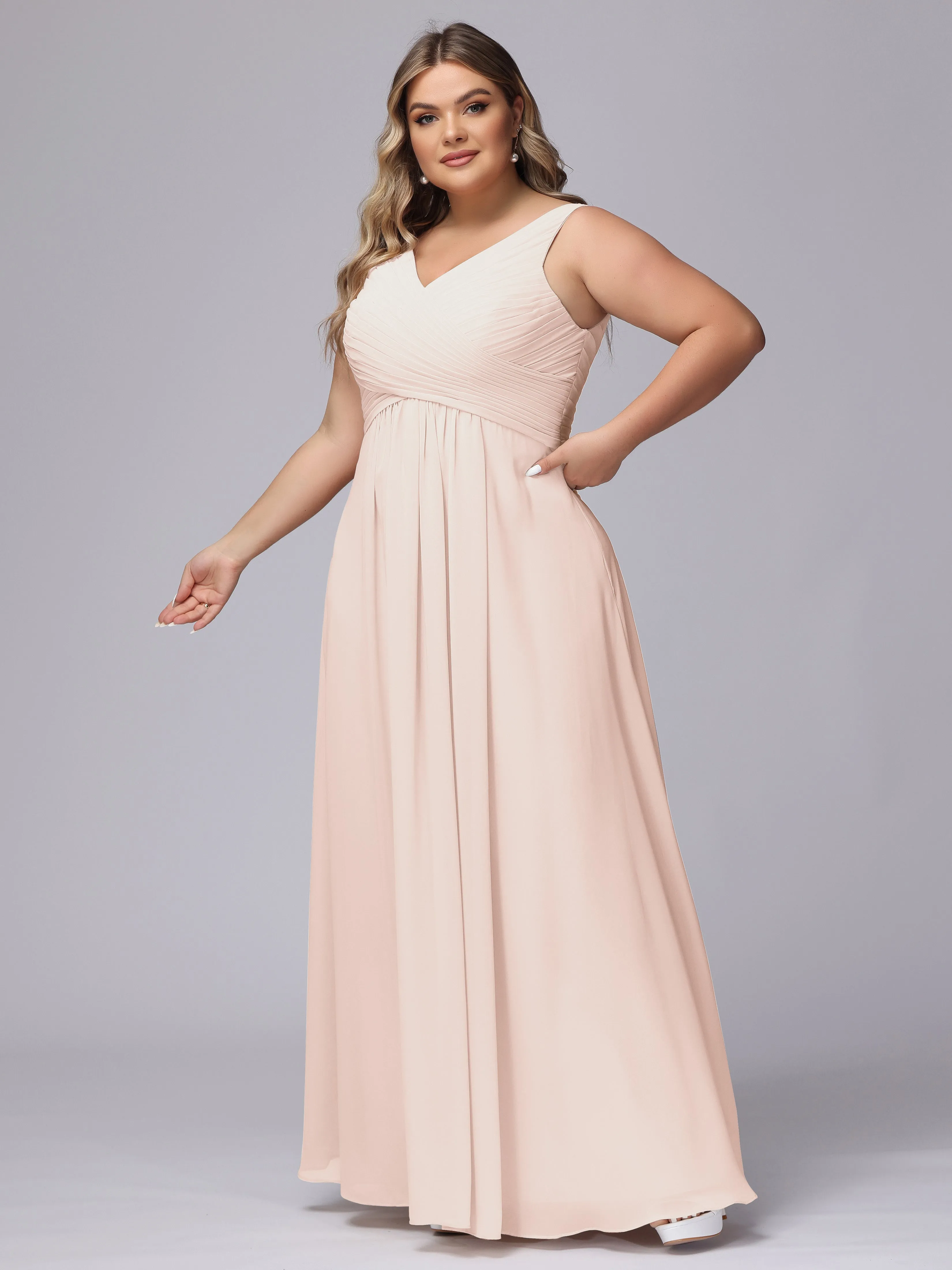 A-line Sleeveless V-back Chiffon Plus Size Bridesmaid Dress