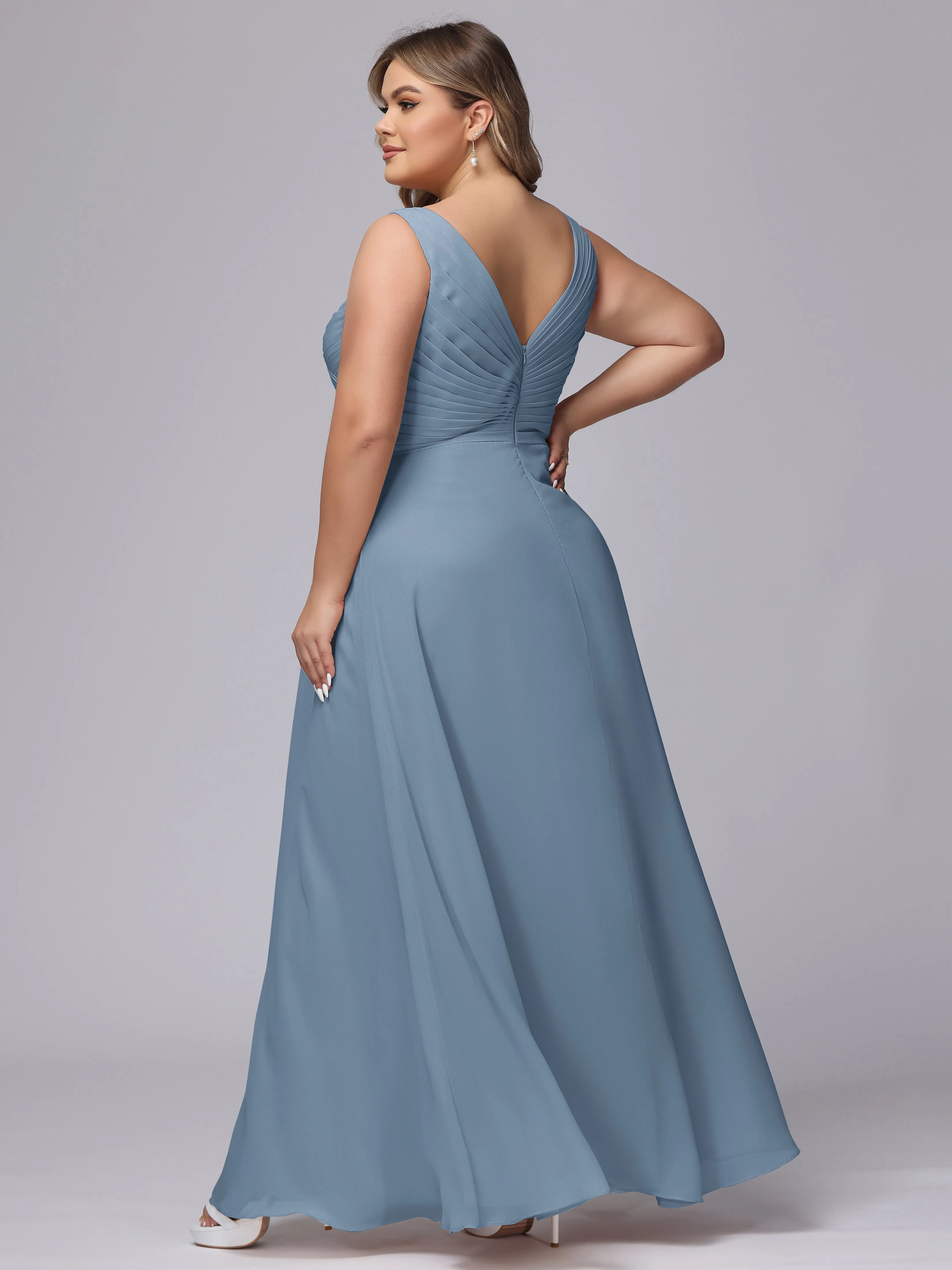 A-line Sleeveless V-back Chiffon Plus Size Bridesmaid Dress