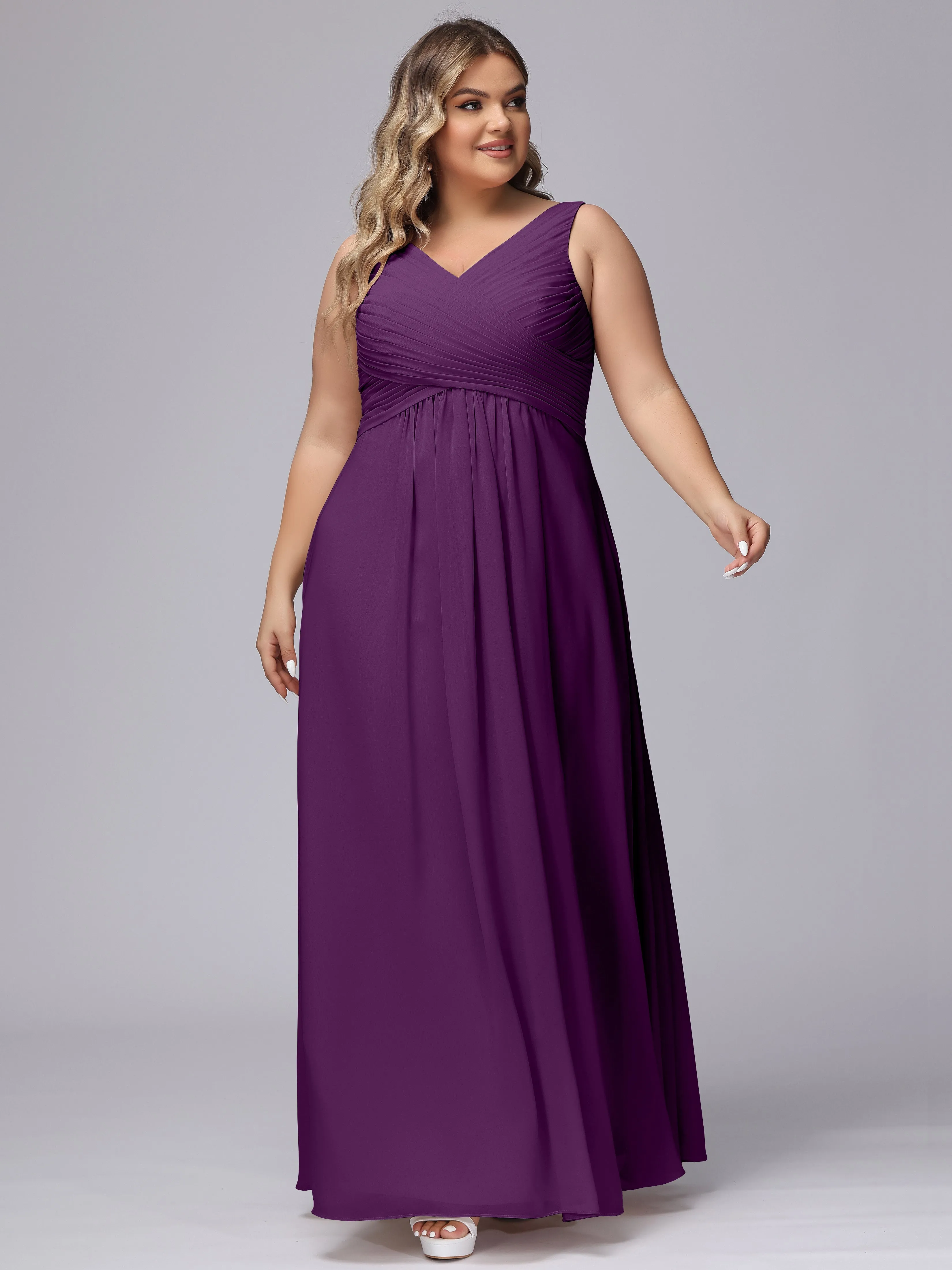 A-line Sleeveless V-back Chiffon Plus Size Bridesmaid Dress