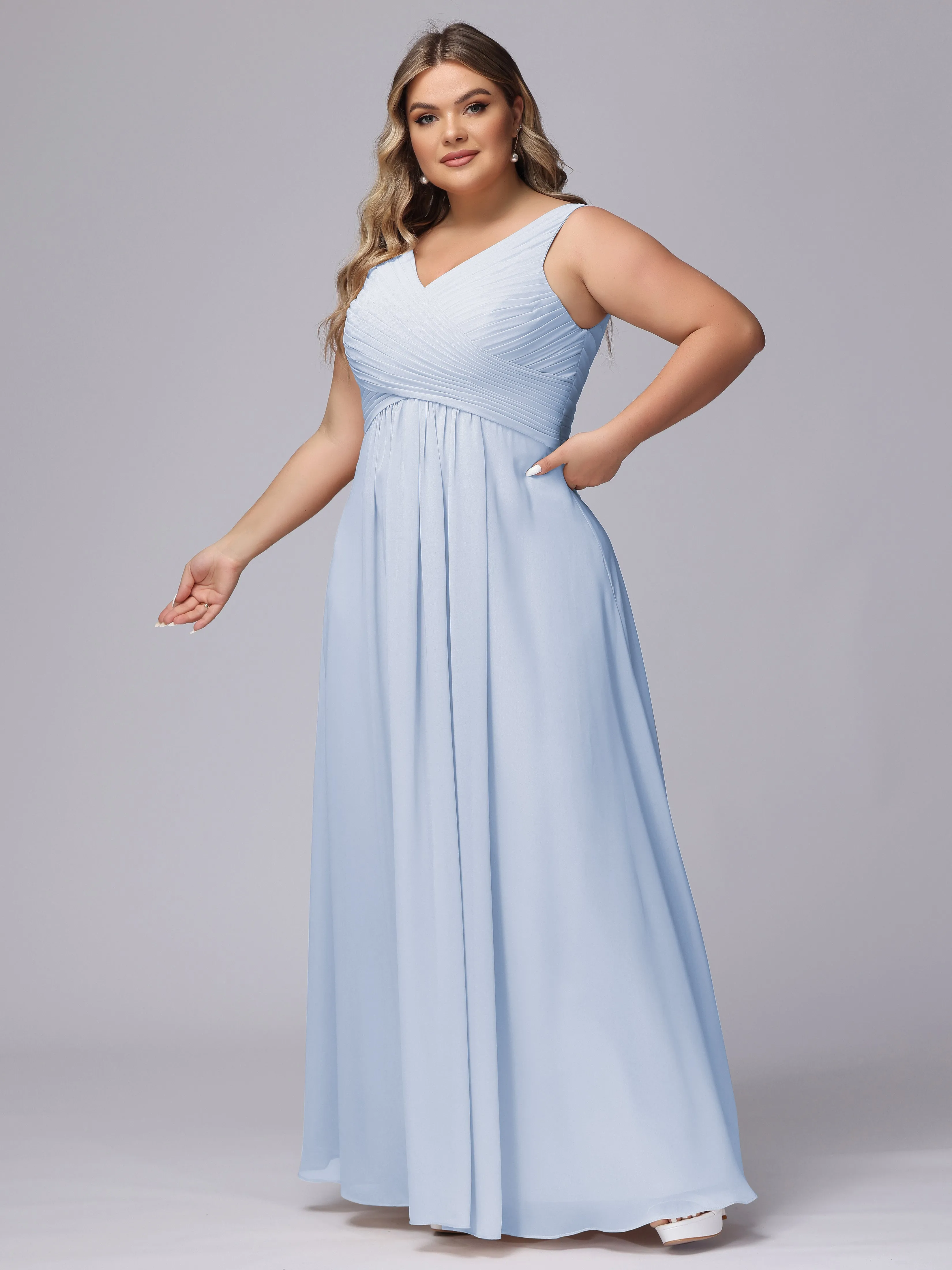 A-line Sleeveless V-back Chiffon Plus Size Bridesmaid Dress