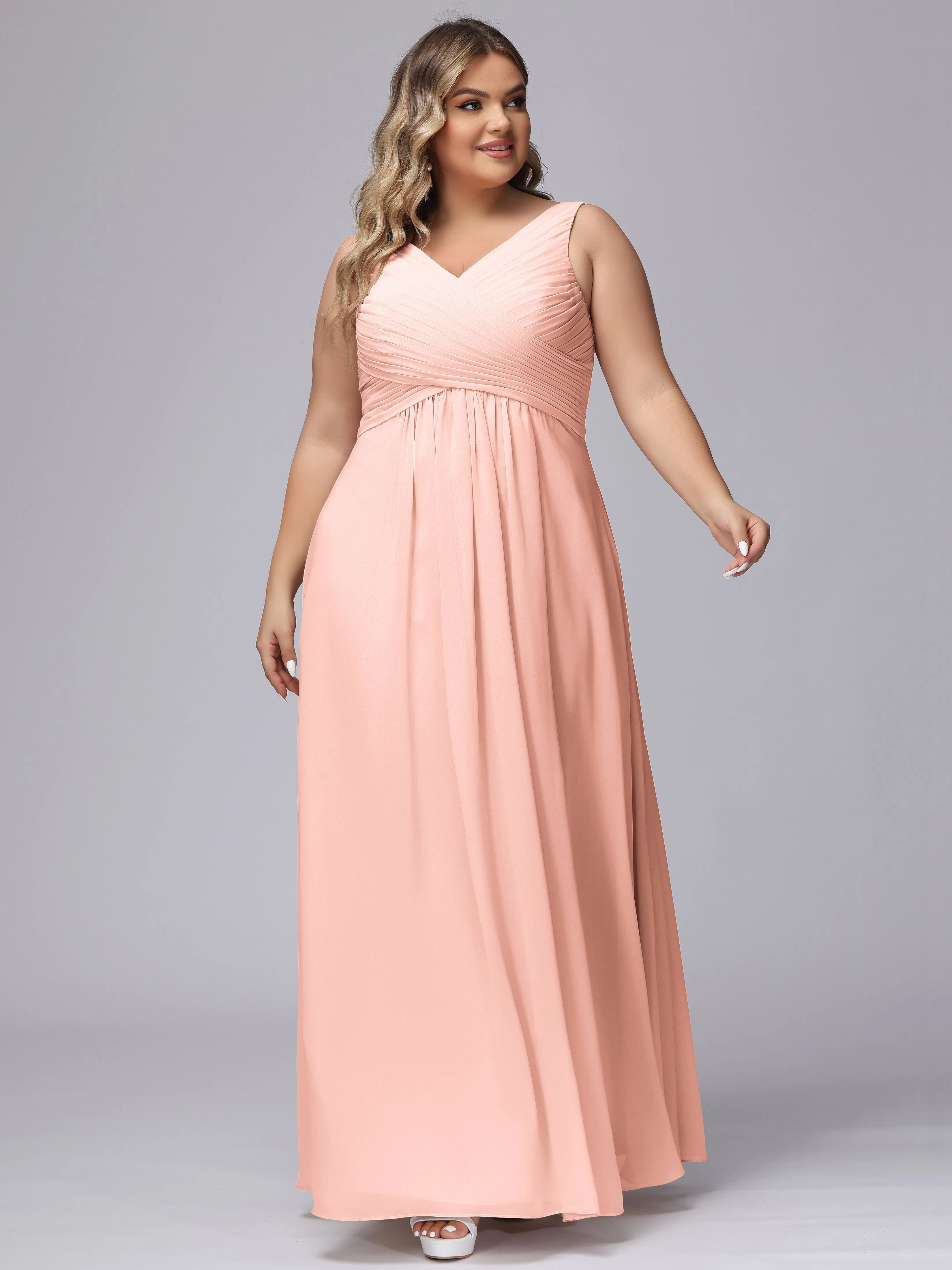 A-line Sleeveless V-back Chiffon Plus Size Bridesmaid Dress