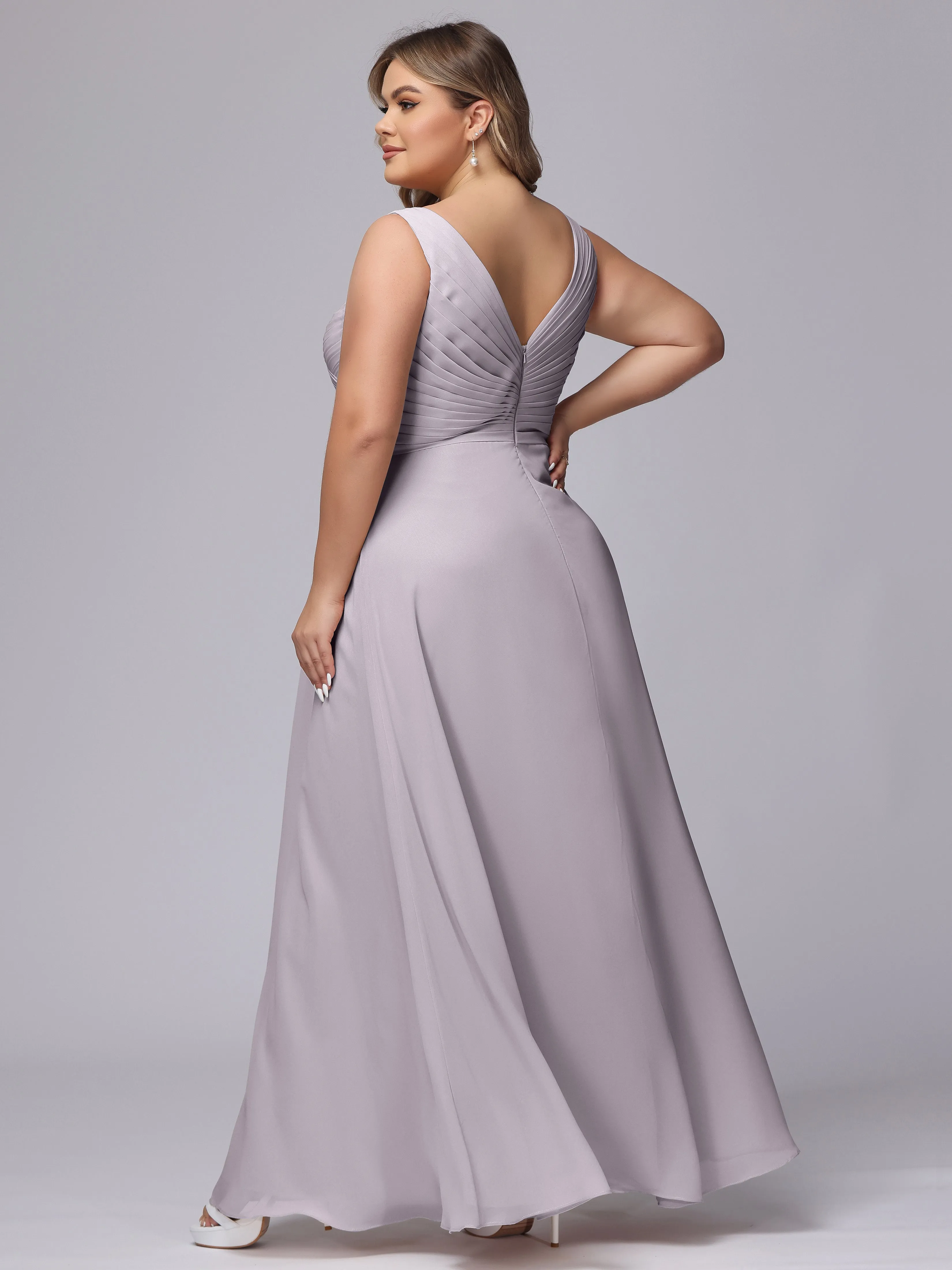 A-line Sleeveless V-back Chiffon Plus Size Bridesmaid Dress