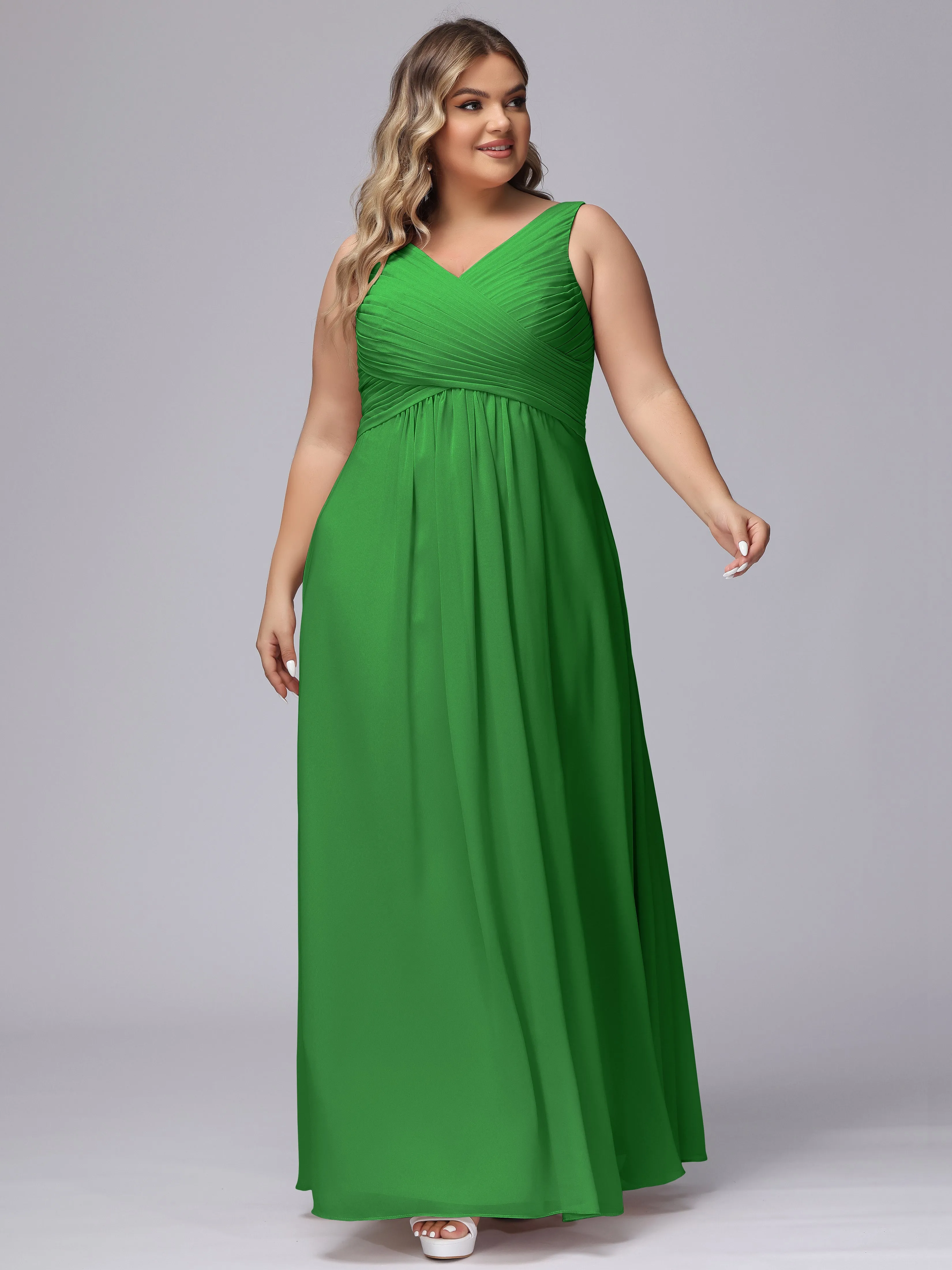 A-line Sleeveless V-back Chiffon Plus Size Bridesmaid Dress