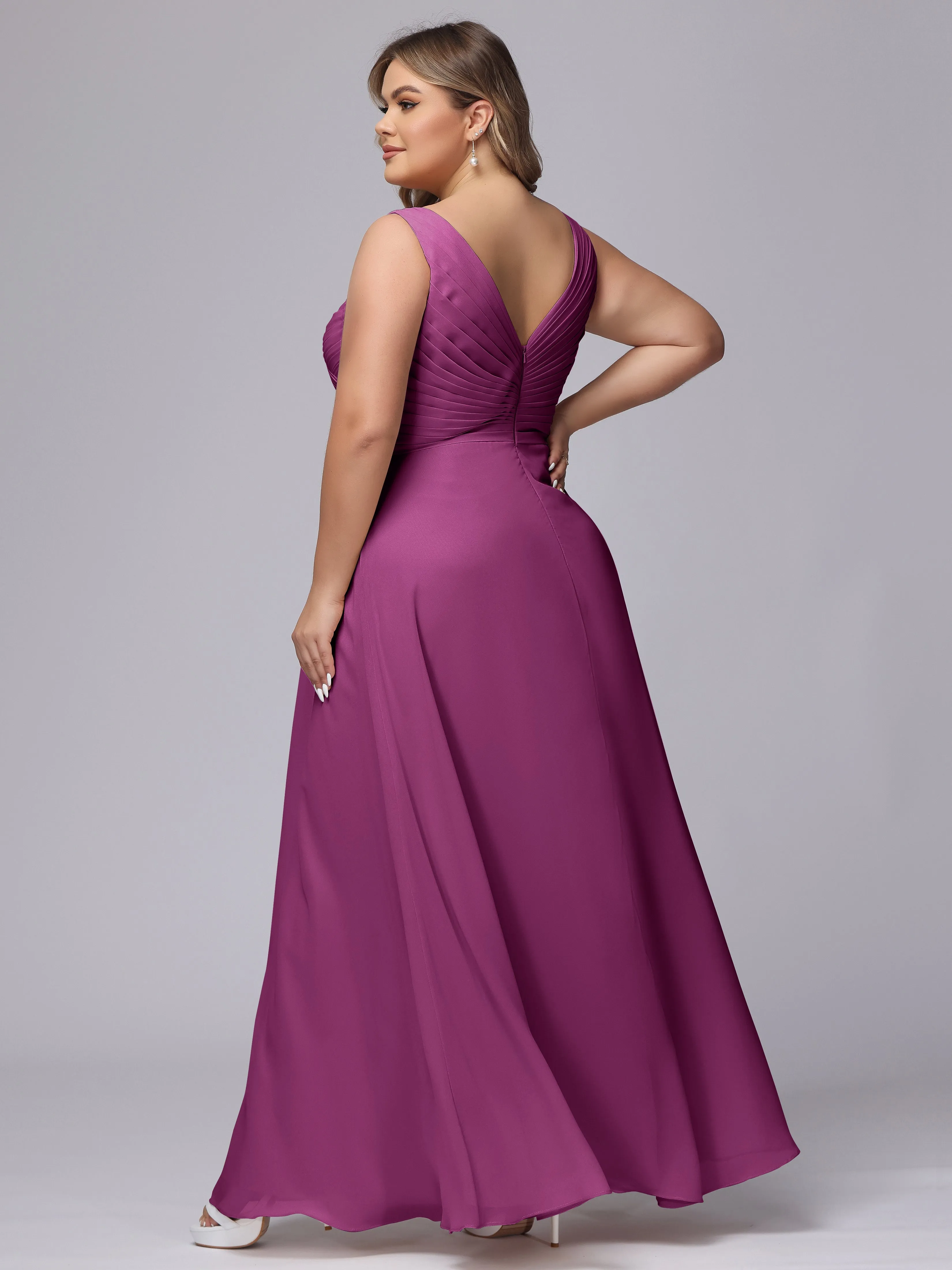 A-line Sleeveless V-back Chiffon Plus Size Bridesmaid Dress