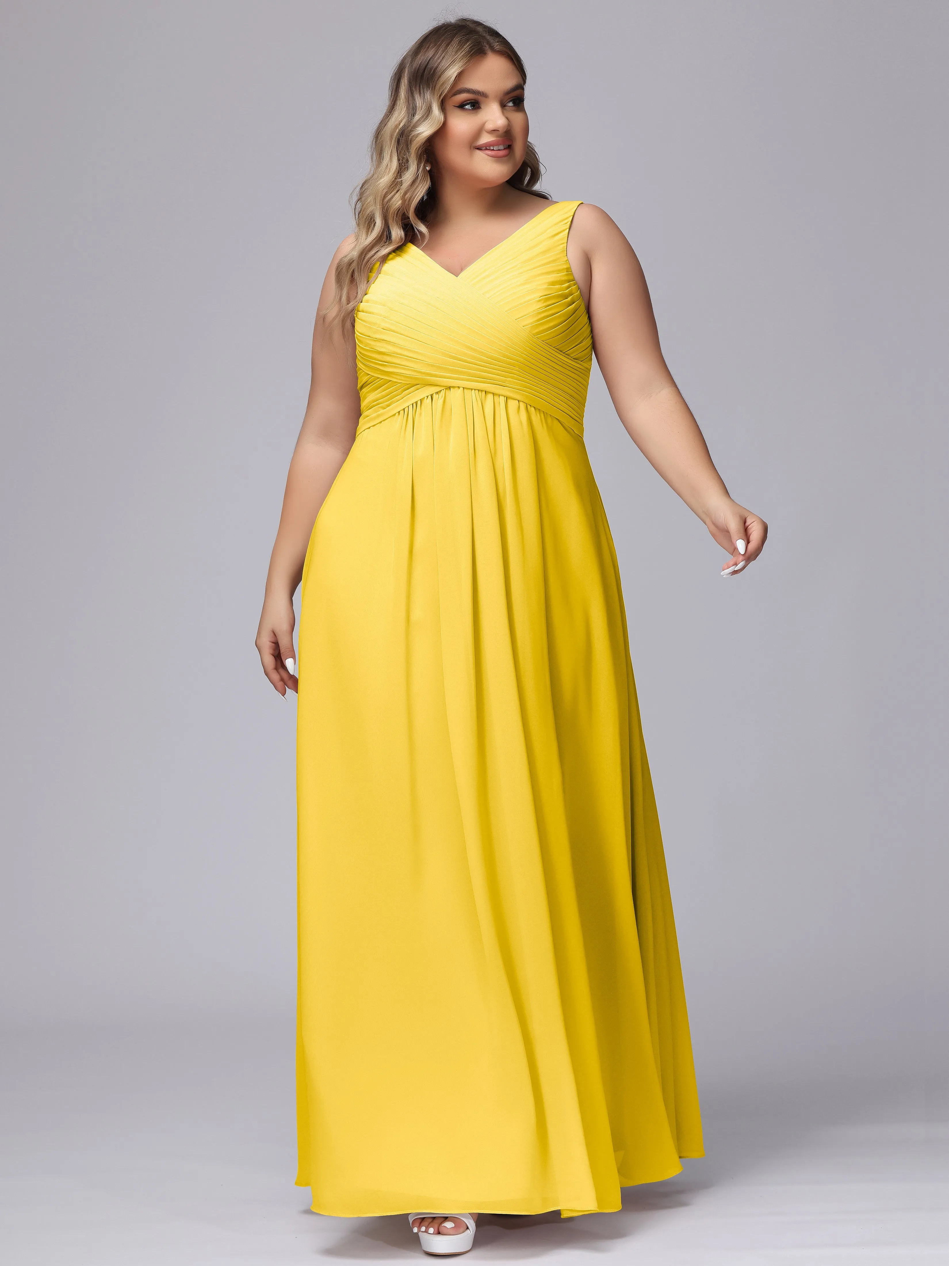 A-line Sleeveless V-back Chiffon Plus Size Bridesmaid Dress