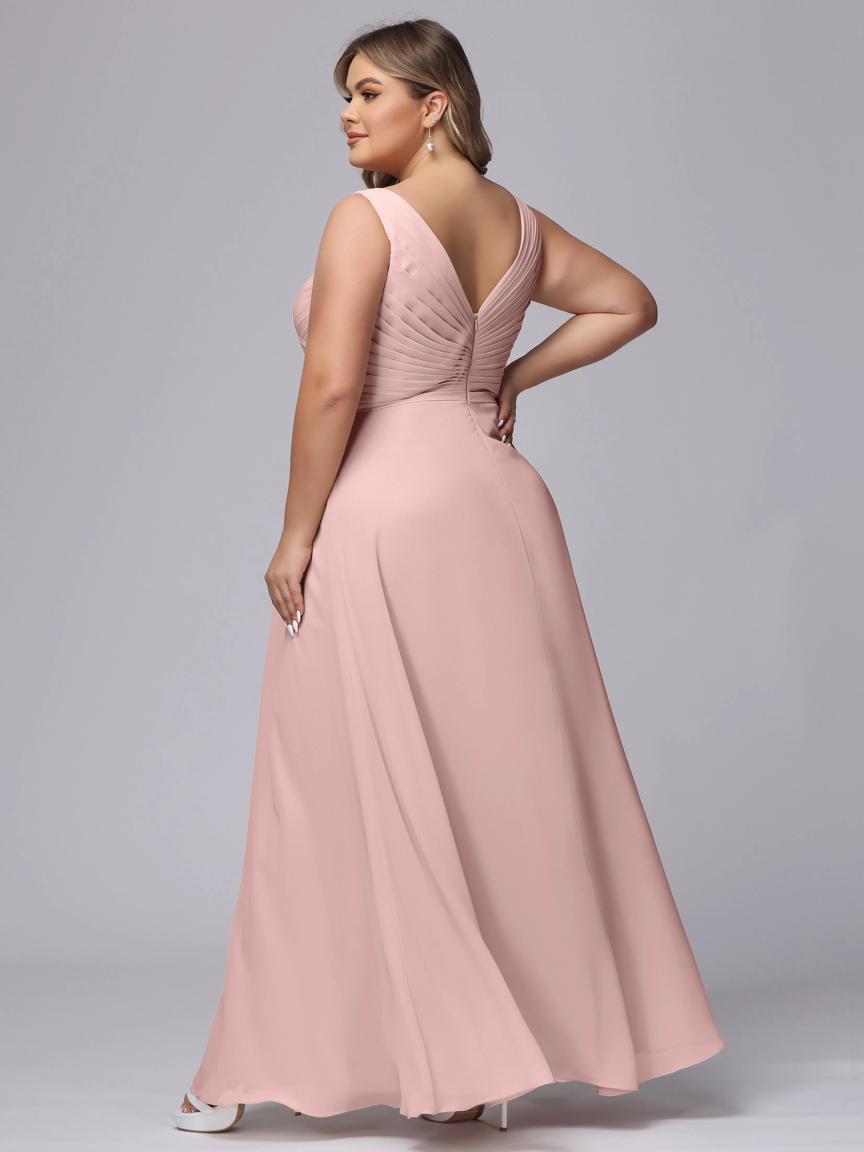 A-line Sleeveless V-back Chiffon Plus Size Bridesmaid Dress