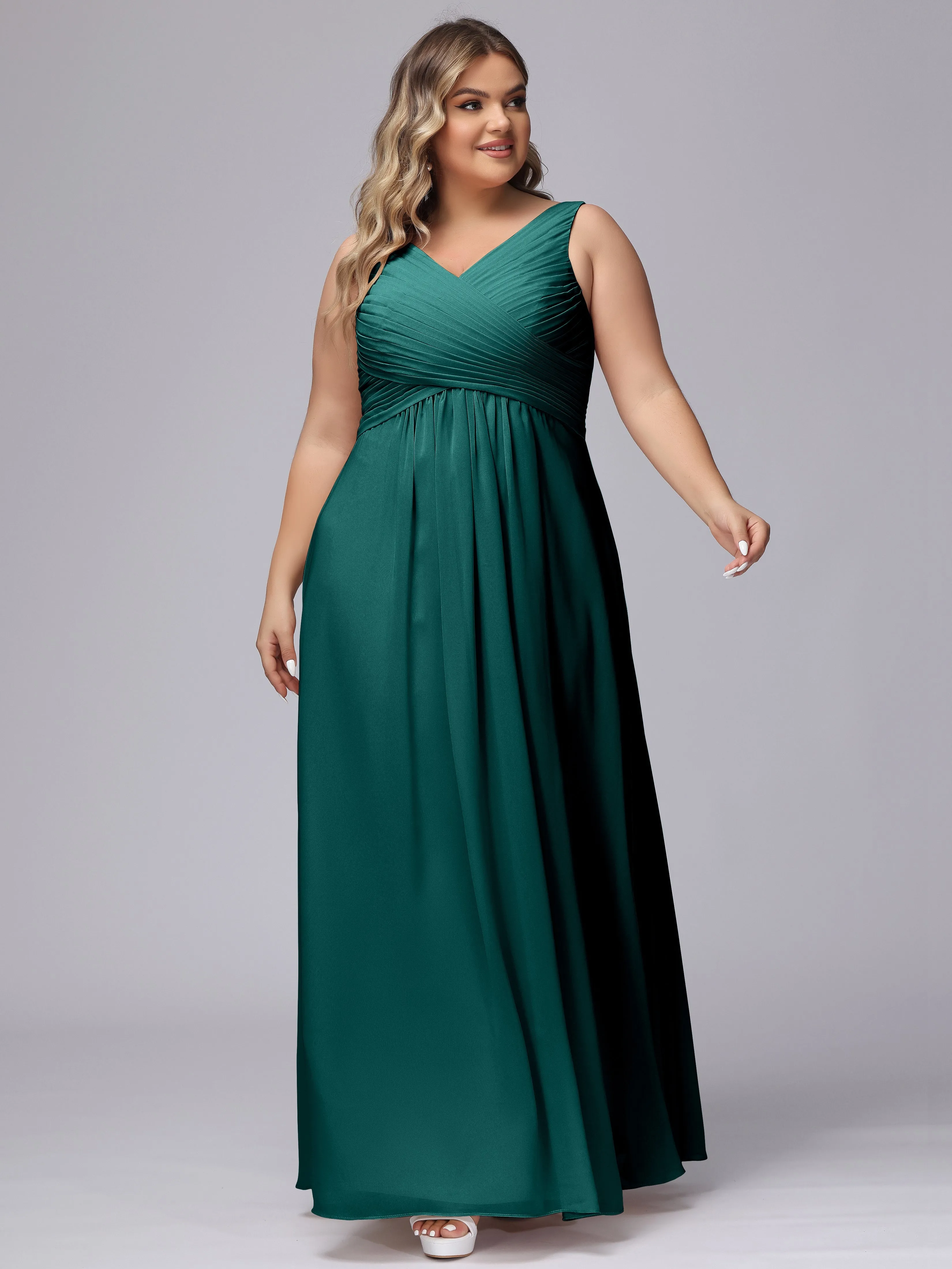 A-line Sleeveless V-back Chiffon Plus Size Bridesmaid Dress