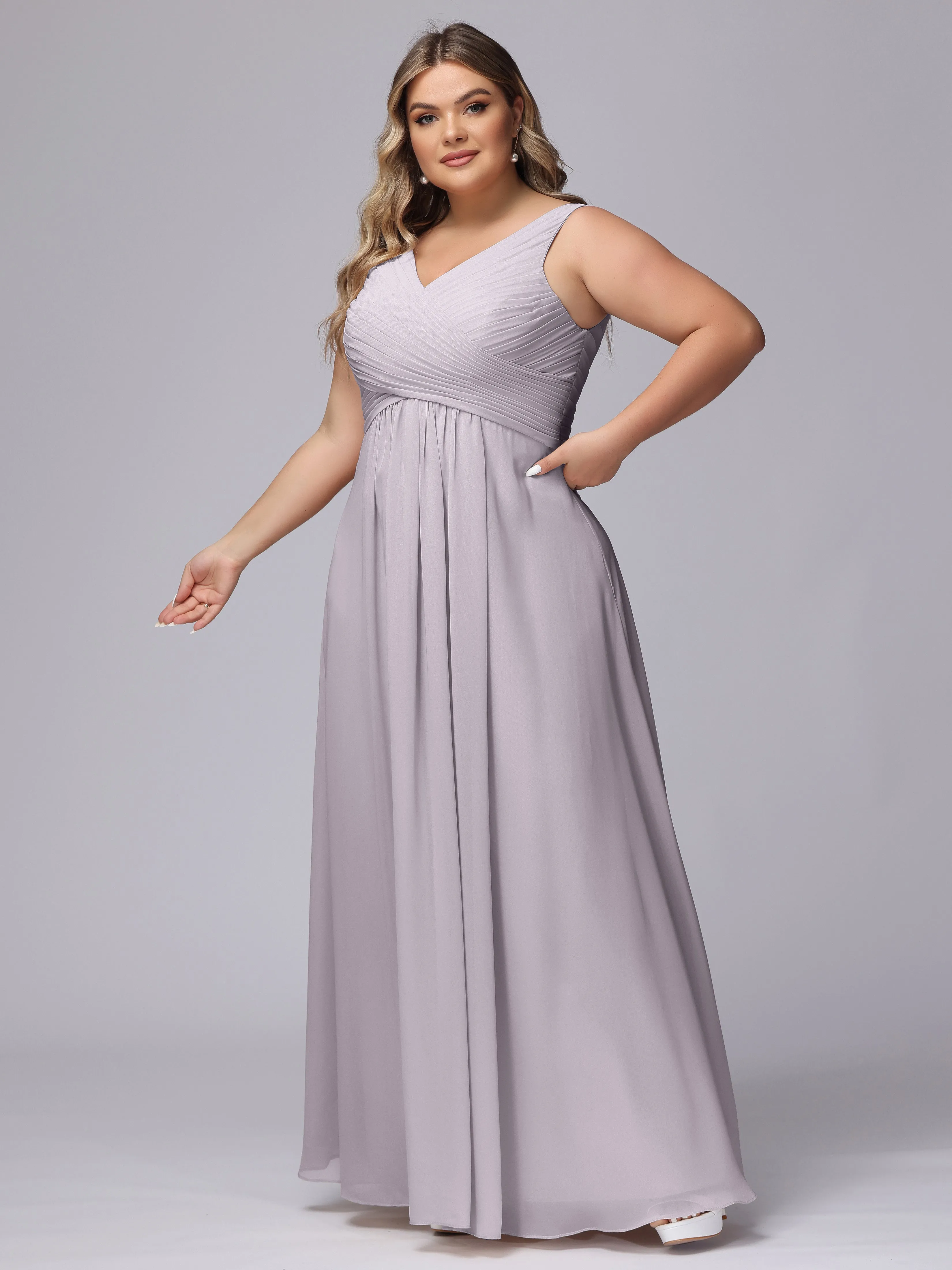 A-line Sleeveless V-back Chiffon Plus Size Bridesmaid Dress