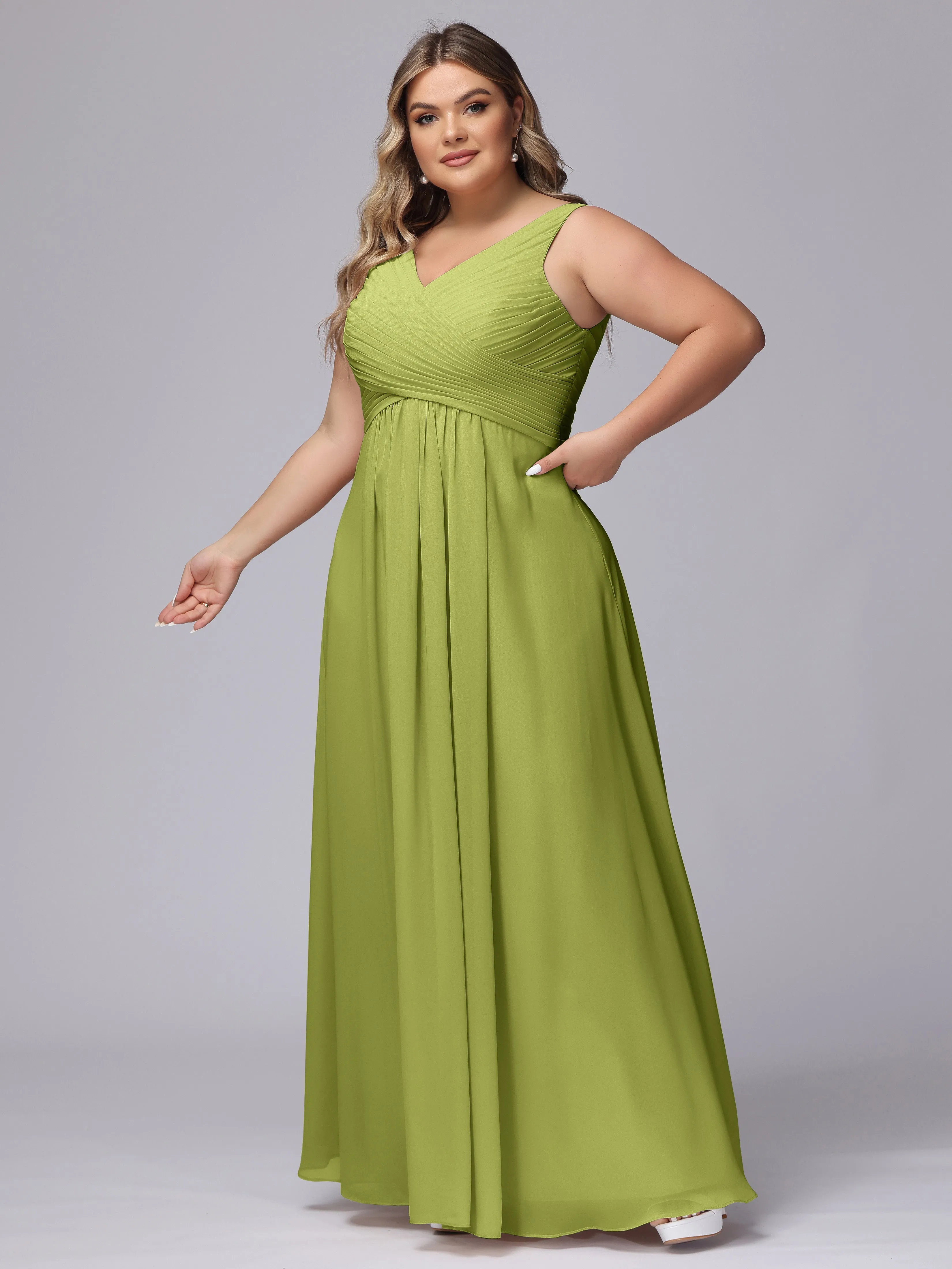 A-line Sleeveless V-back Chiffon Plus Size Bridesmaid Dress