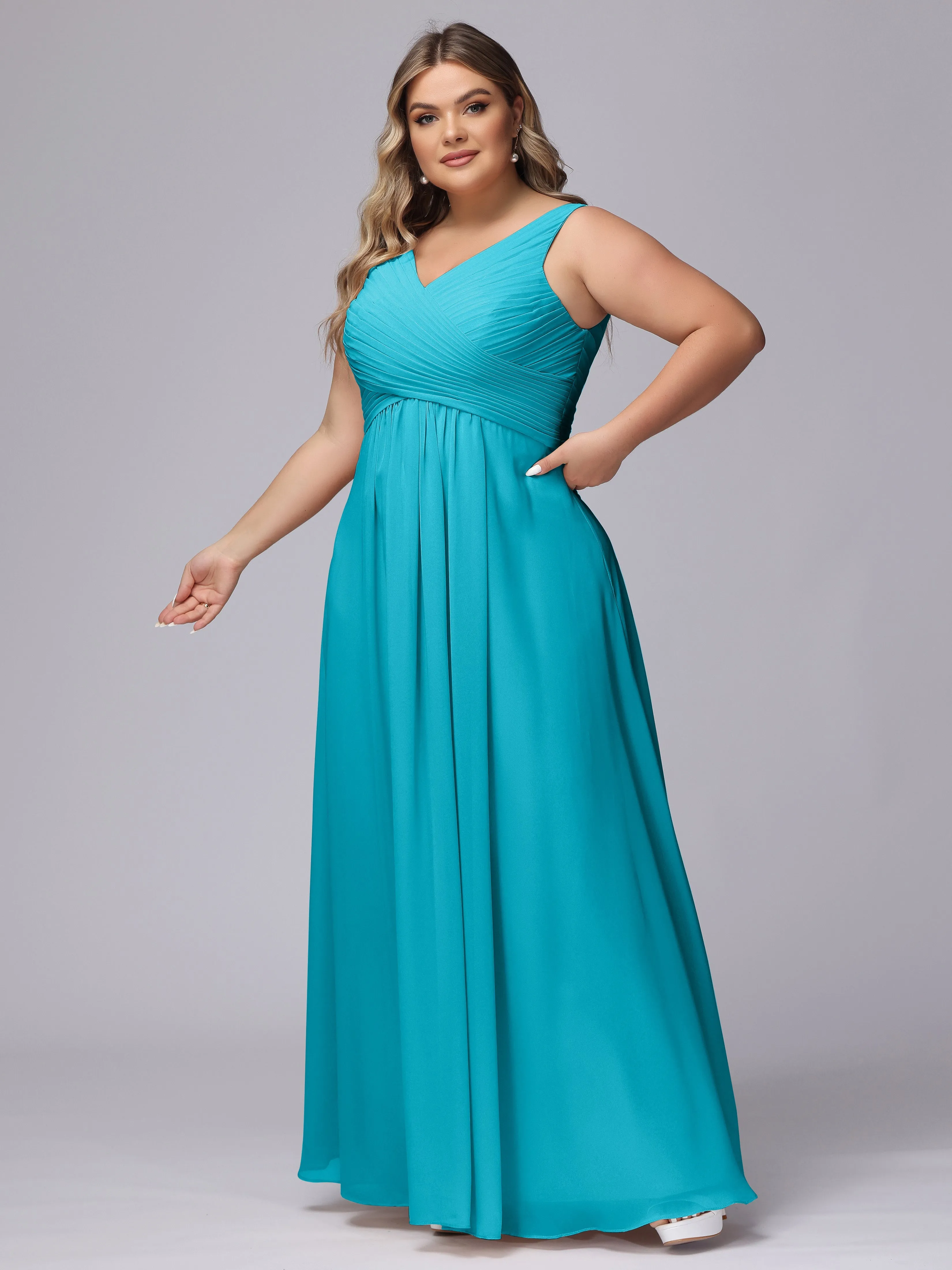A-line Sleeveless V-back Chiffon Plus Size Bridesmaid Dress