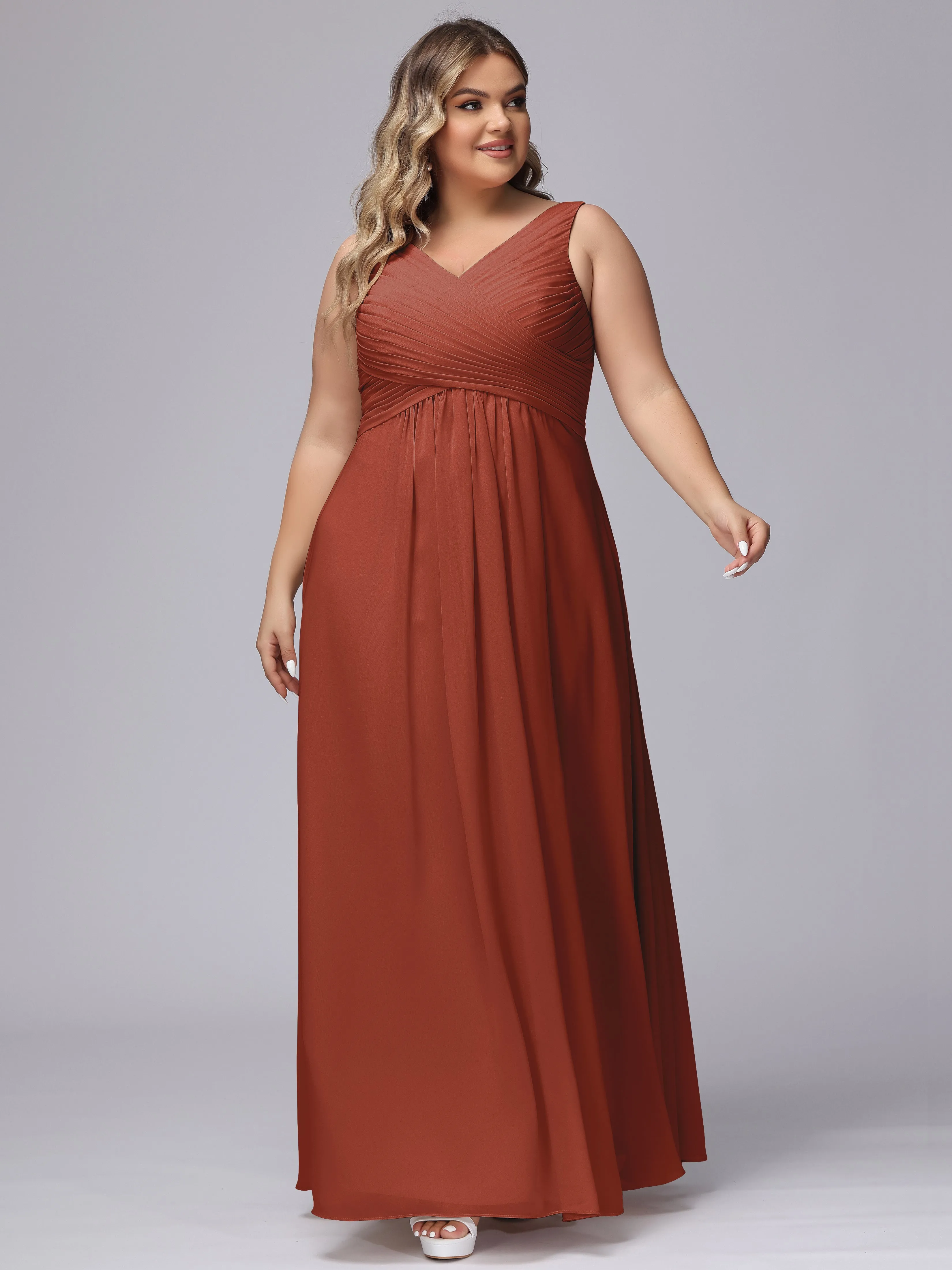 A-line Sleeveless V-back Chiffon Plus Size Bridesmaid Dress
