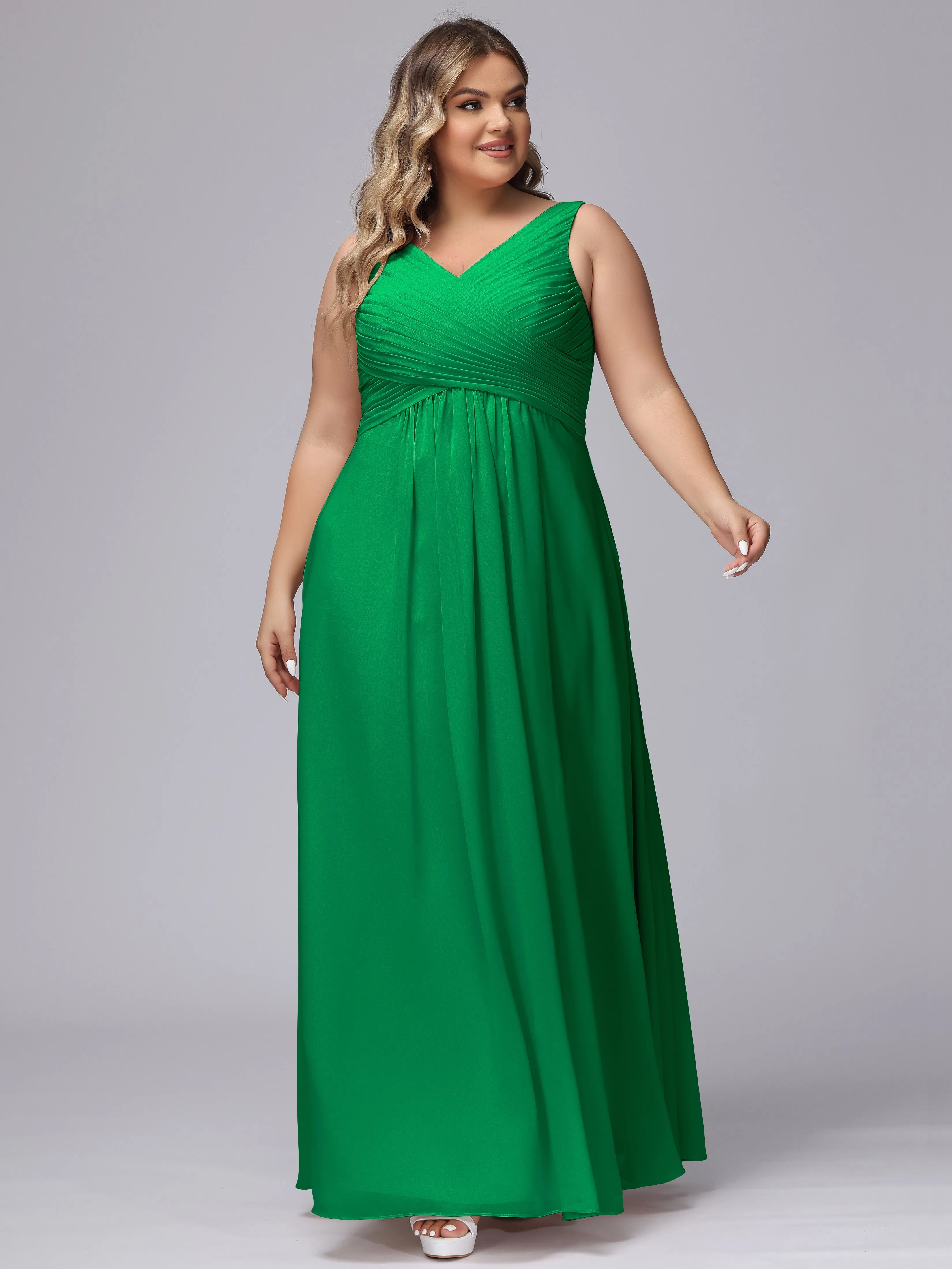 A-line Sleeveless V-back Chiffon Plus Size Bridesmaid Dress