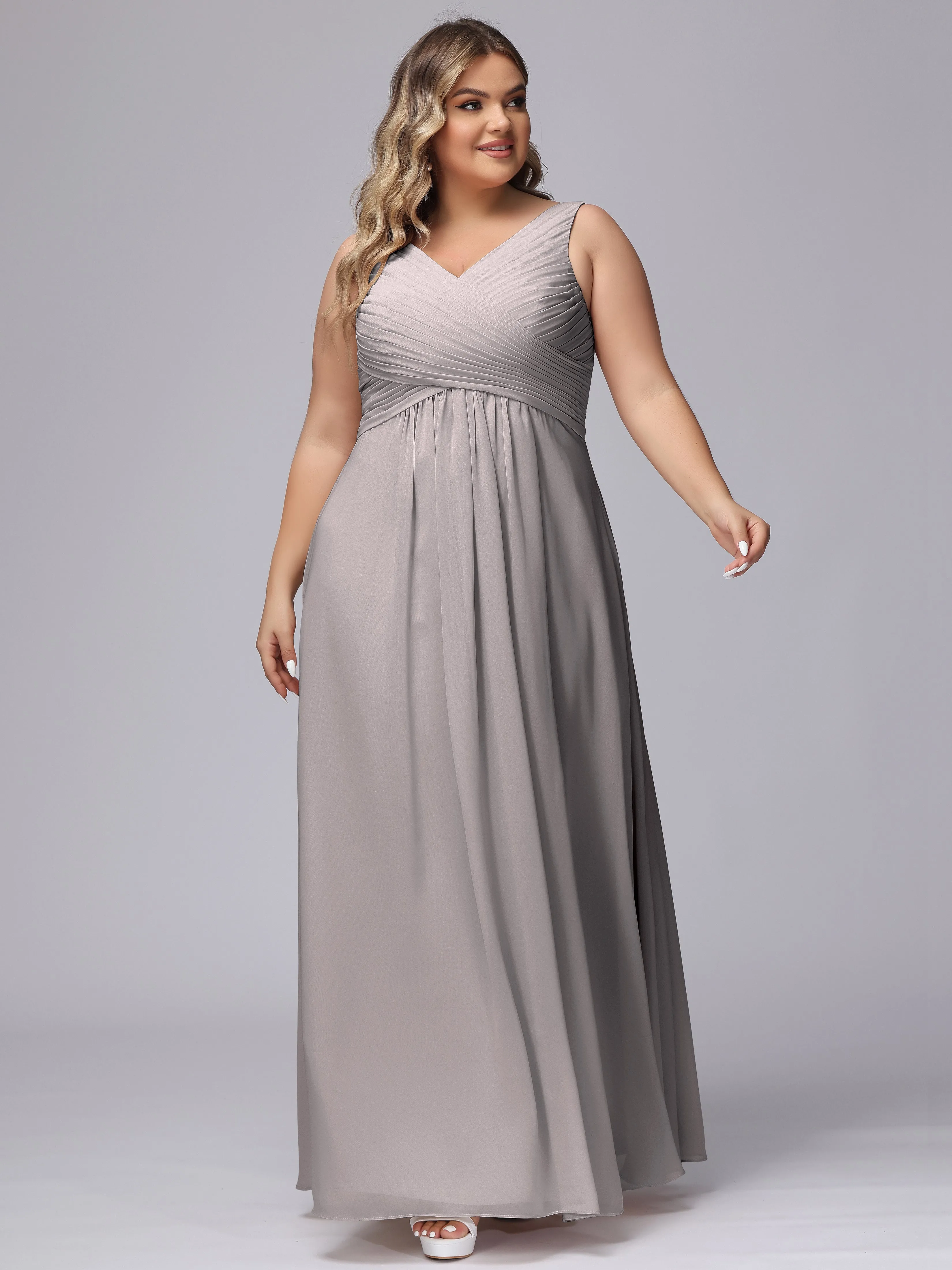 A-line Sleeveless V-back Chiffon Plus Size Bridesmaid Dress